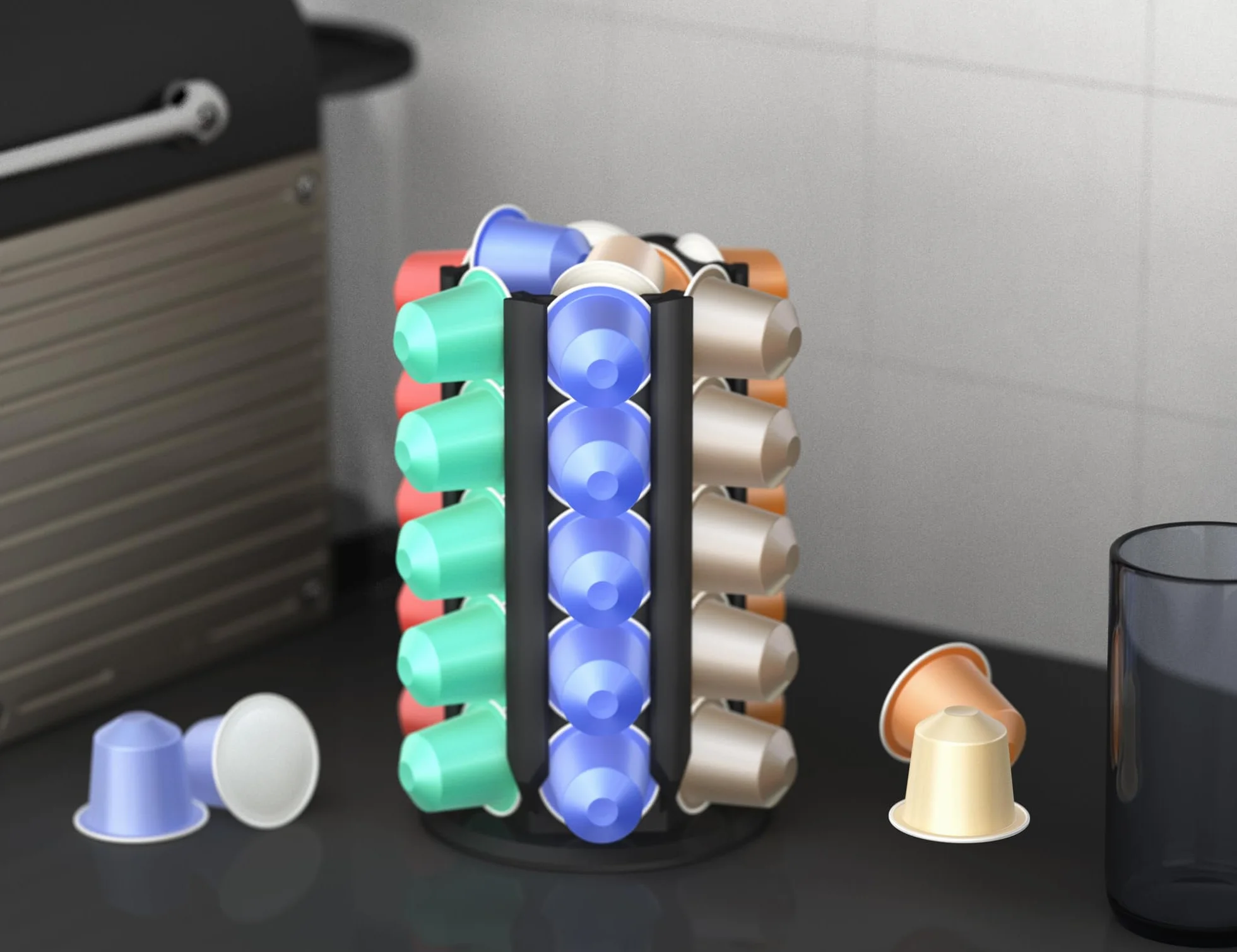 NewGround Designs Uchwyt na kapsułki do Nespresso (30+ kapsułek) – dozownik kapsułek, stojak na kapsułki, uchwyt, wieża na kapsułki
