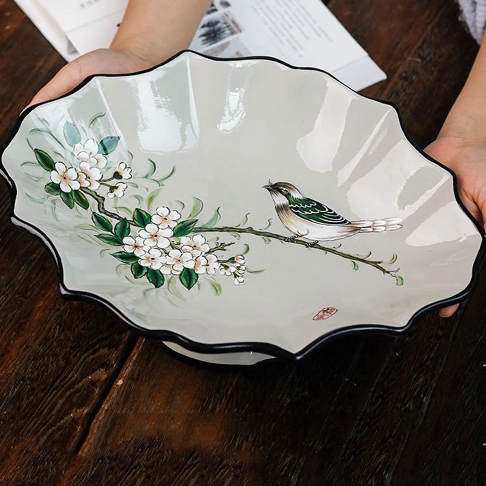 świąteczne naczynia do serwowania Ceramiczna, ręcznie malowana miska na owoce Dekoracyjny cokół Miska na owoce Owocowe przekąski deserowe Stojak do serwowania na blaty kuchenne lub element centralny
