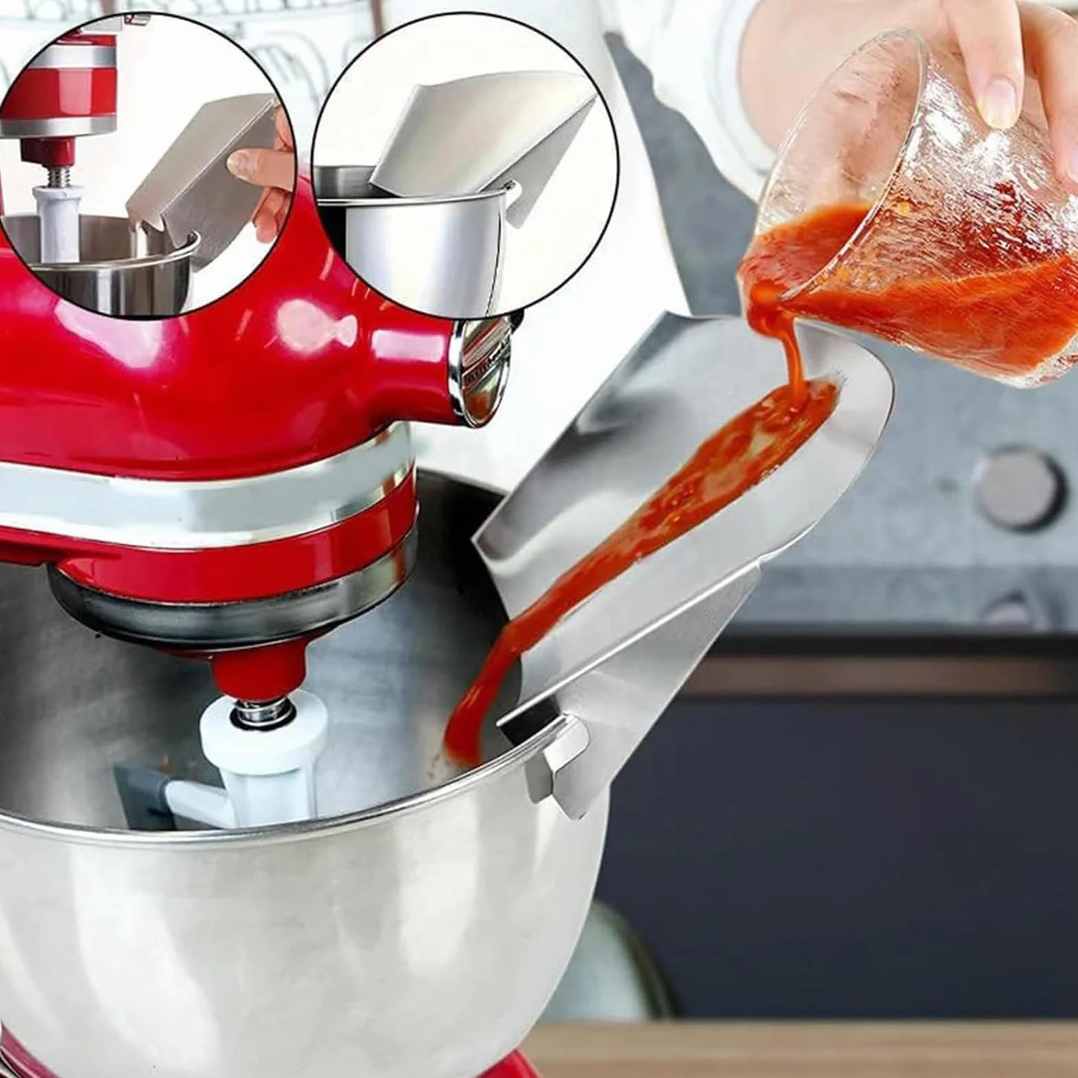 Kitchen Mixer Pouring Shield, Anti-Splash Pour Chute, Stainless Steel Splatter Guard, Protective Mixer Cover, Versatile Kitchen Accessory 7.87x15.35 inches for Glass Bowl