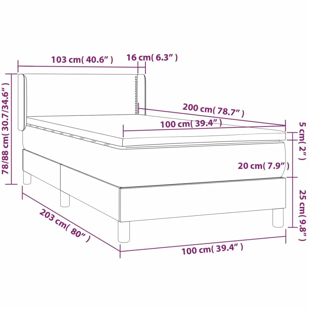 Łóżko kontynentalne z materacem 100 x 200 cm, czarne, ze sztucznej skóry, zagłówek z regulacją wysokości, rdzeń sprężynowy kieszeniowy, nakładka piankowa, rama łóżka do sypialni i łóżka