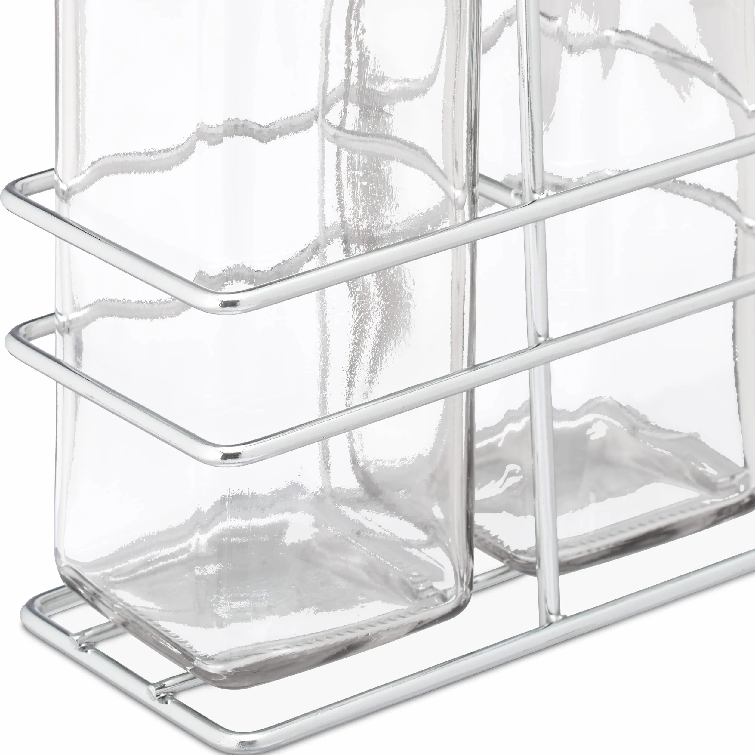 Relaxdays Dozownik octu i oleju, z dzióbkiem, 2 w 1, do kuchni, butelki na olej ze stojakiem, szkło, 2 x 250 ml, przezroczysty, 29 x 11 x 6 cm