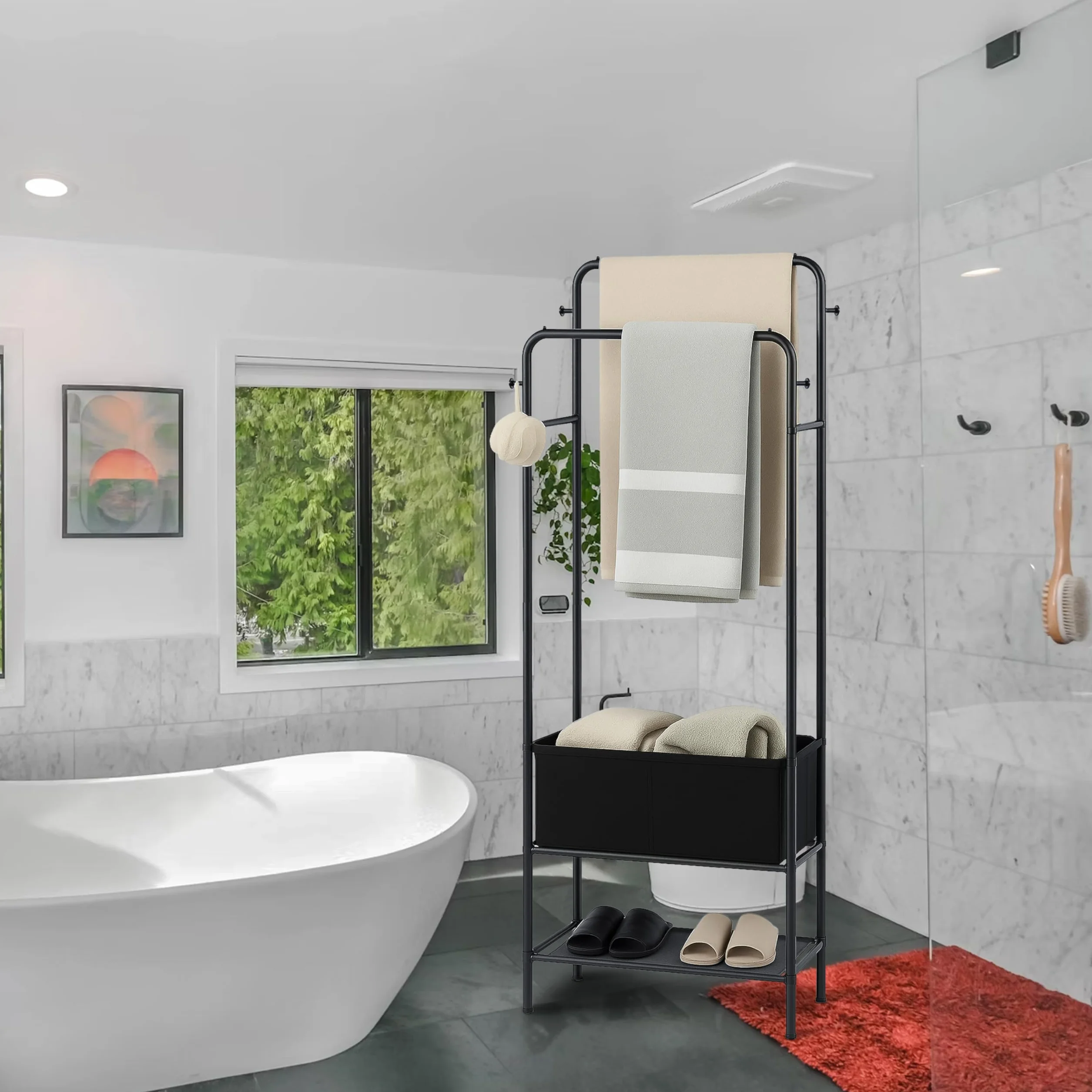 Black Freestanding Towel Rack