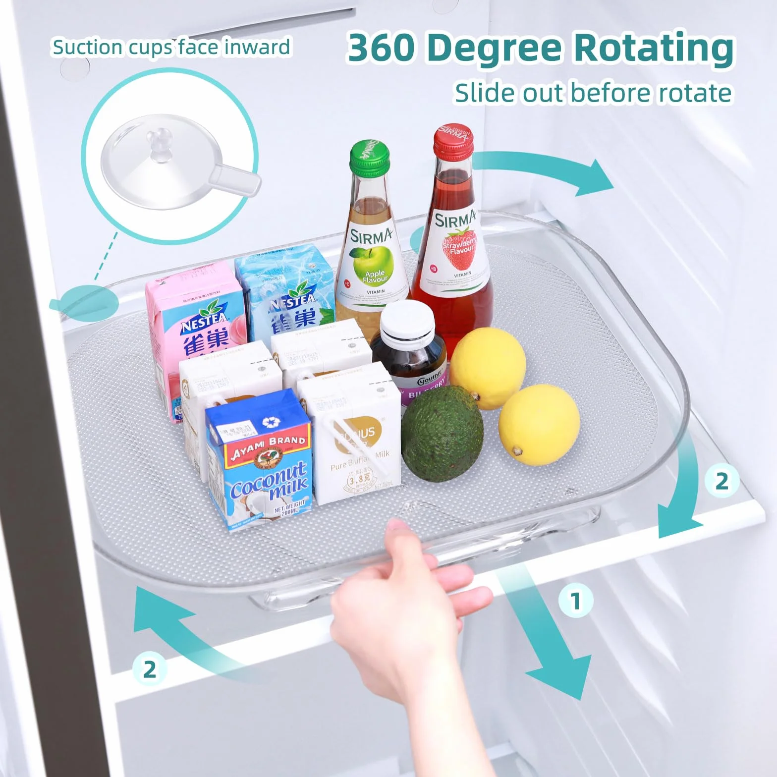Elechomes Lazy Susan Talerz Obrotowy 360°, 41 cm, Do Lodówki, Przezroczysty, Antypoślizgowy, Do Kuchni, Organizatorów i Przechowywania