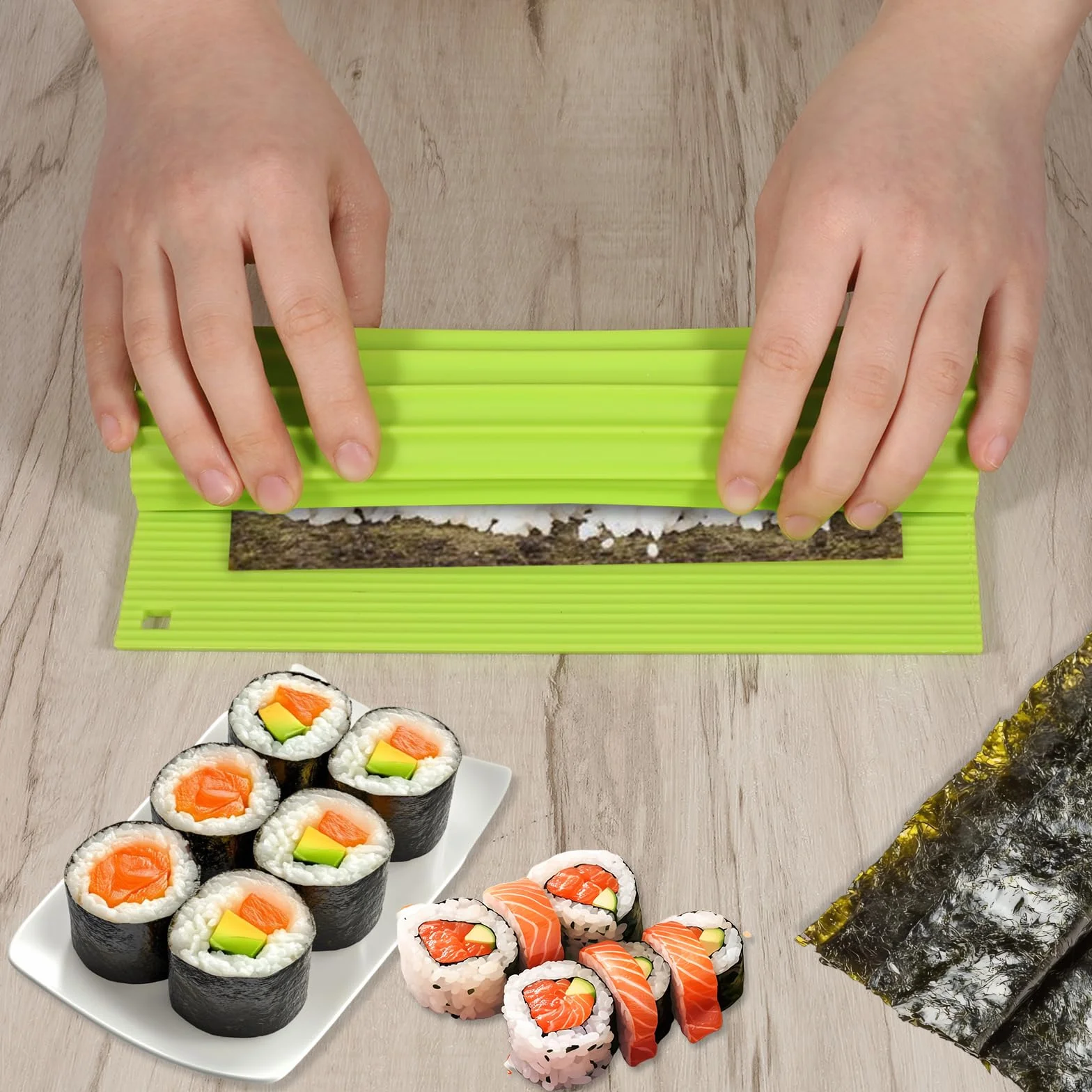 Silikonowa mata do sushi 20 x 18 cm, nieprzywierająca, wielokrotnego użytku, zestaw dla początkujących