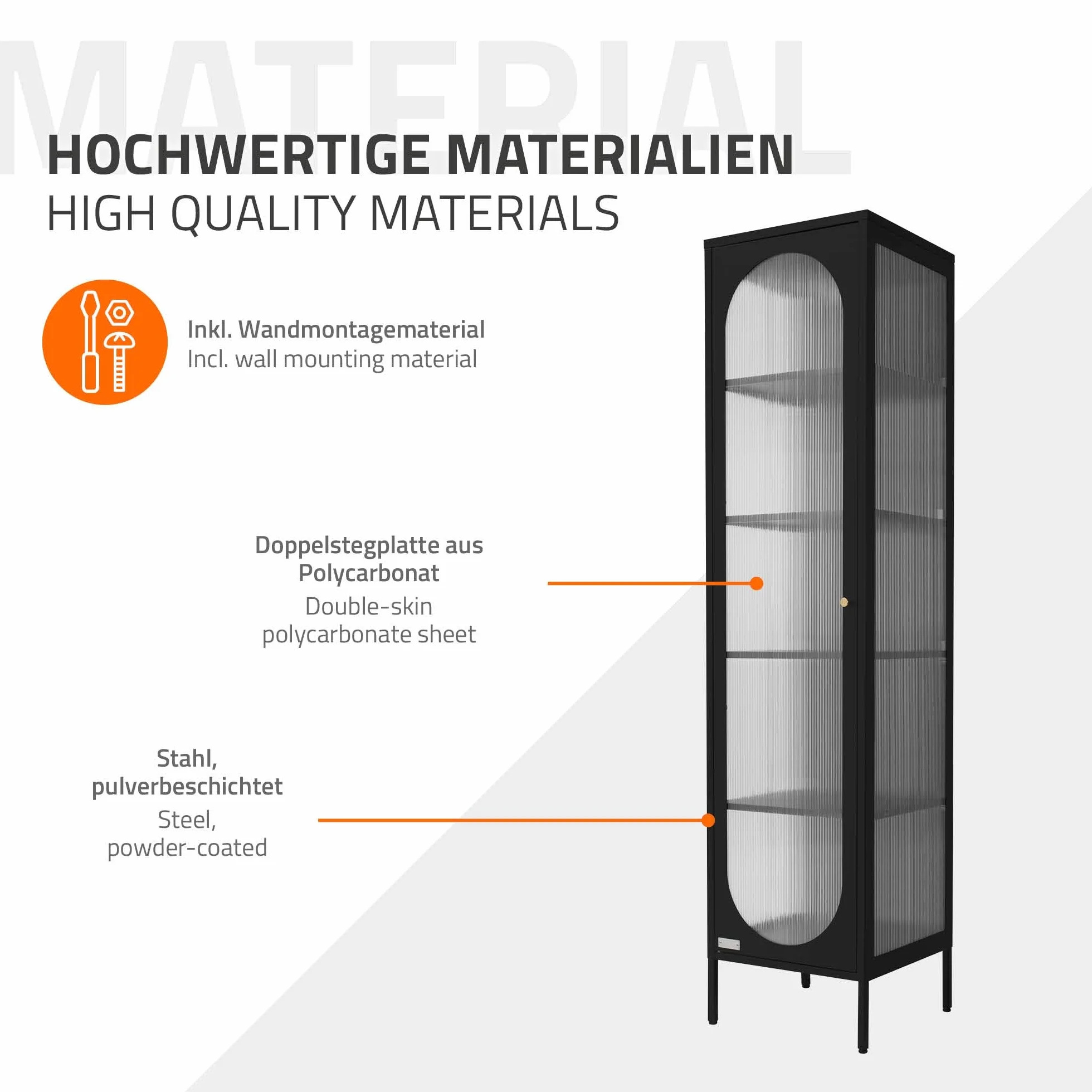 Gablota metalowa 42x175x40 cm czarna wąska z 5 półkami i drzwiami industrialna szafka na dokumenty