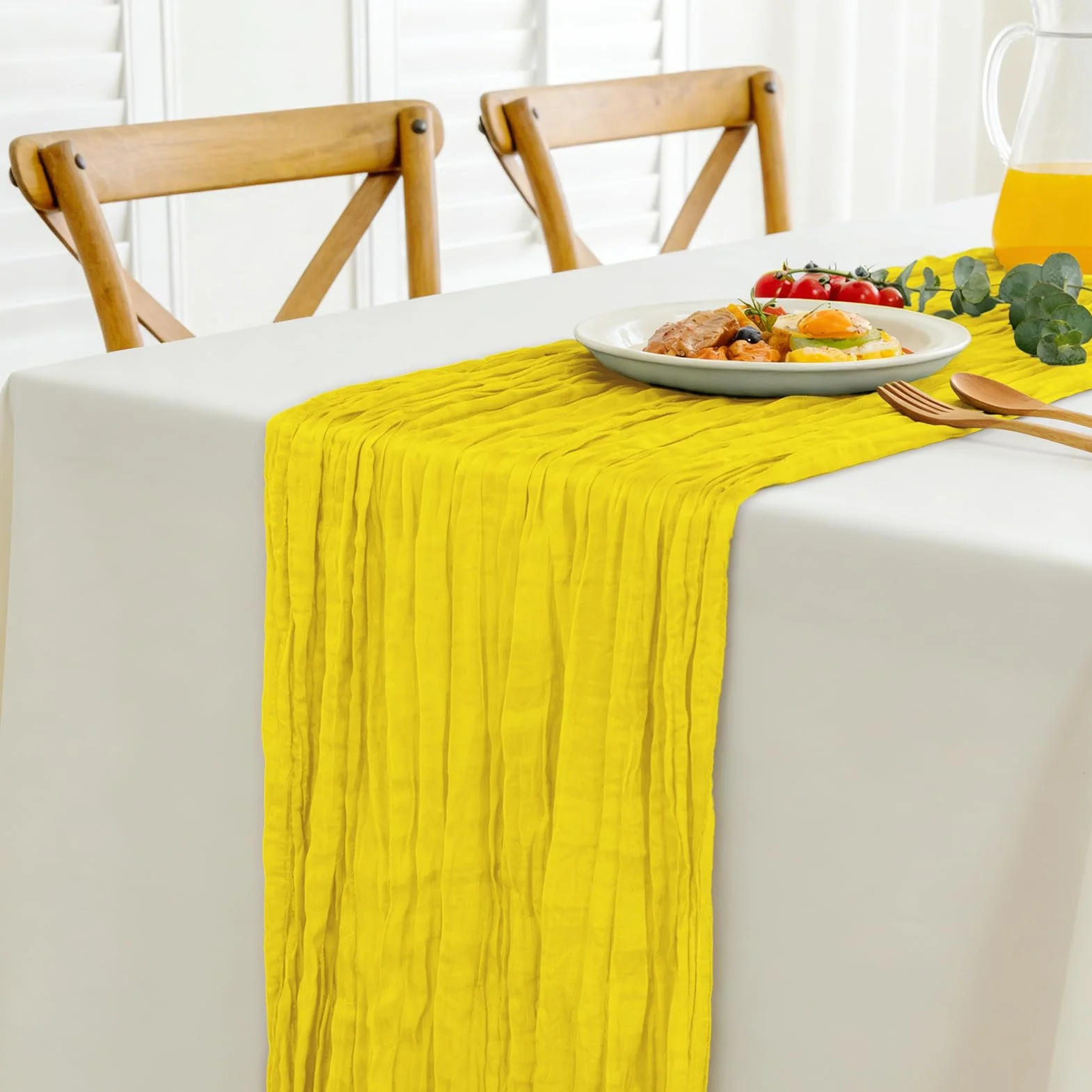 Bieżnik z Gazy Żółty, 300 x 90 CM Bieżnik Stylu Boho Wesela Przyjęcia Urodzinowe, Baby Shower, Boże Narodzenie i Sylwestra Dekoracja Stołu