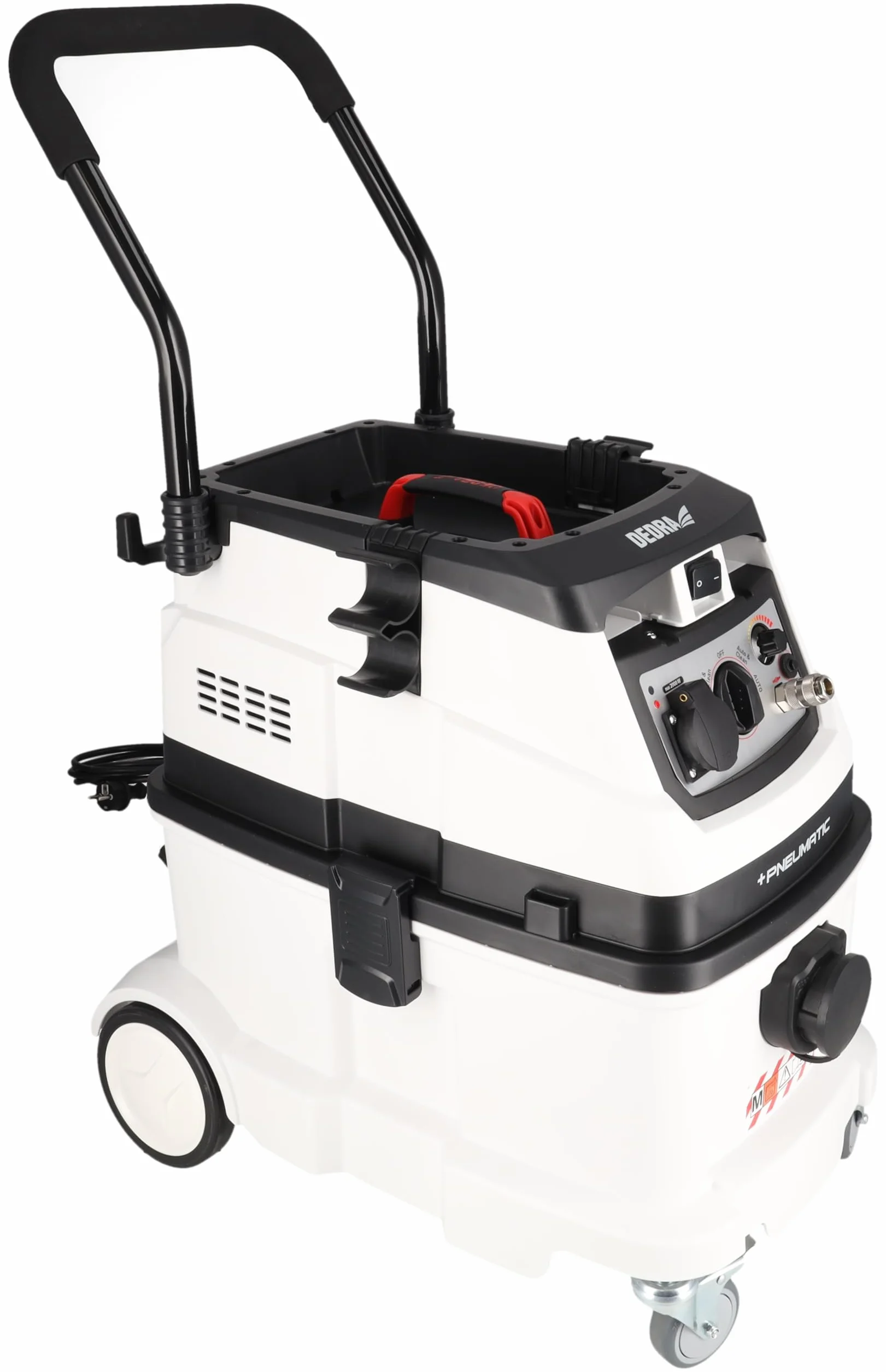 DEDRA DED6609P odkurzacz przemysłowy z automatycznym czyszczeniem filtra i podłączanym systemem sprężonego powietrza, klasa filtra M, waga 17,4 kg, moc ssania 24 kPa, pojemnik 40 l DEDRA DED6609P