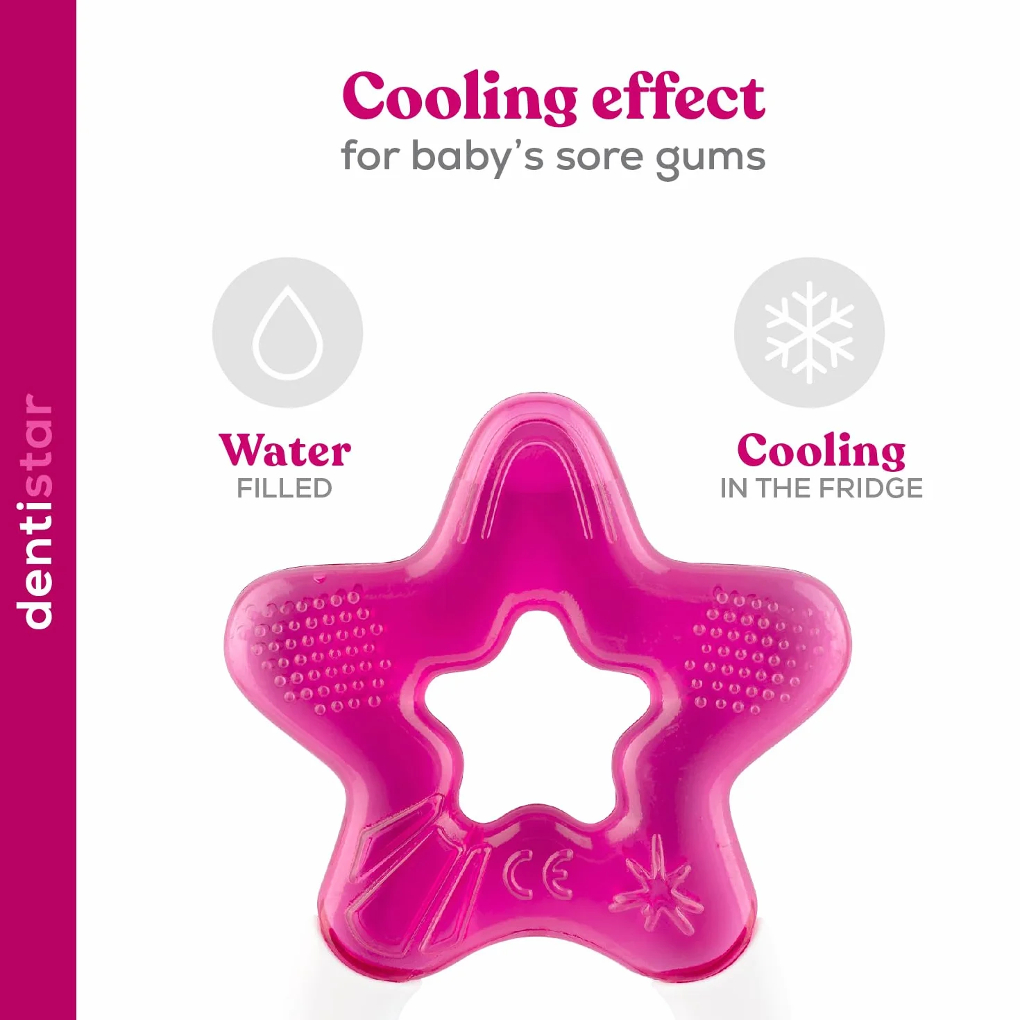 Dentistar Chłodzący pierścień do ząbkowania 1 Pcs Set - Od 3 miesiąca życia - Chłodząca pomoc przy ząbkowaniu i zabawka do ząbkowania dla niemowląt i małych dzieci - Bez BPA - Pink