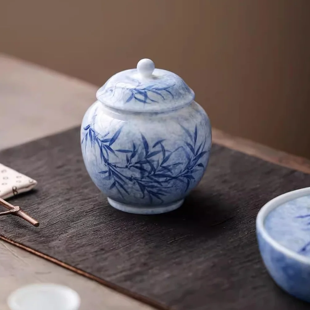 Puszka do herbaty Niebieskie i porcelanowe puszki na herbatę Ceramiczne zamknięte puszki gospodarstwa domowego Pu'er Czarna herbata Luźne przechowywanie herbaty Puszki na herbatę Puste pusz