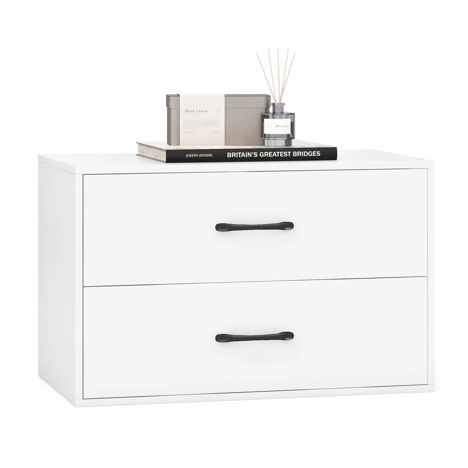 COSTWAY Komoda z 2 szufladami, szafka drewniana do przechowywania 60 x 34 x 38 cm biała