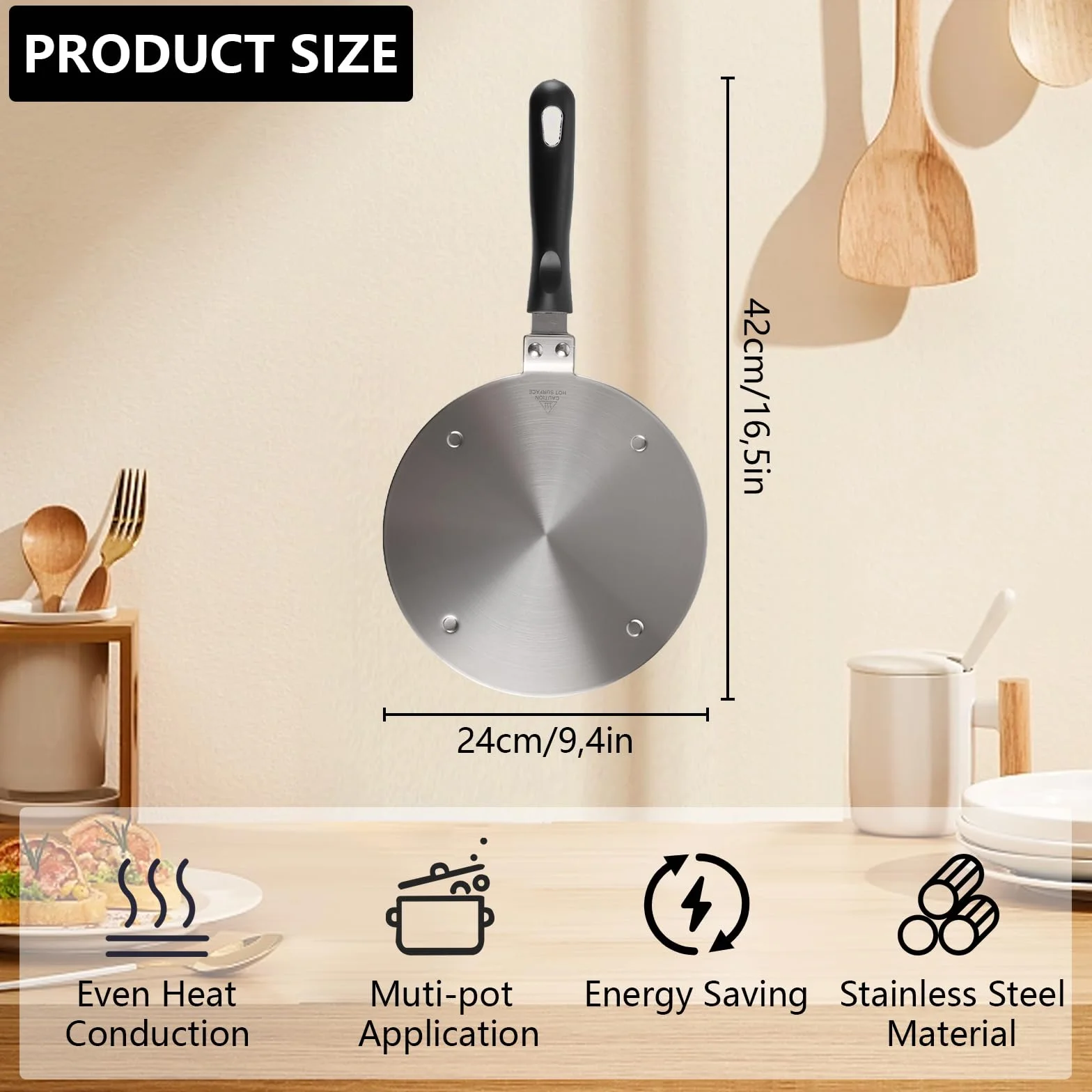 APACALI 1 sztuka płyta indukcyjna 24 cm, indukcyjny adapter do kuchenki ze zdejmowanym uchwytem, z stali nierdzewnej