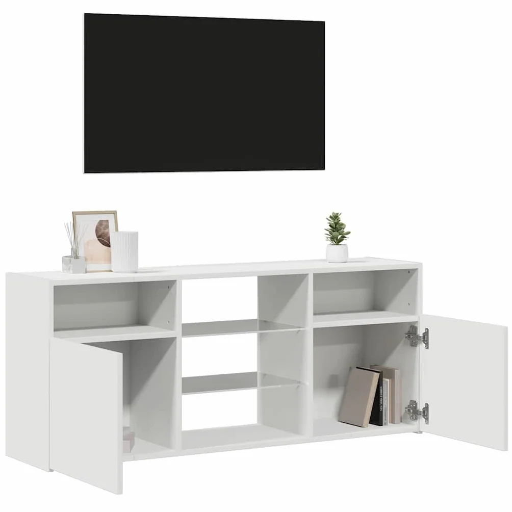 Szafka TV z diodami LED, biała, 120 x 30 x 50 cm, nowoczesna szafka pod telewizor z oświetleniem RGB, uniwersalna podstawka pod telewizor do salonu, konsola multimedialna