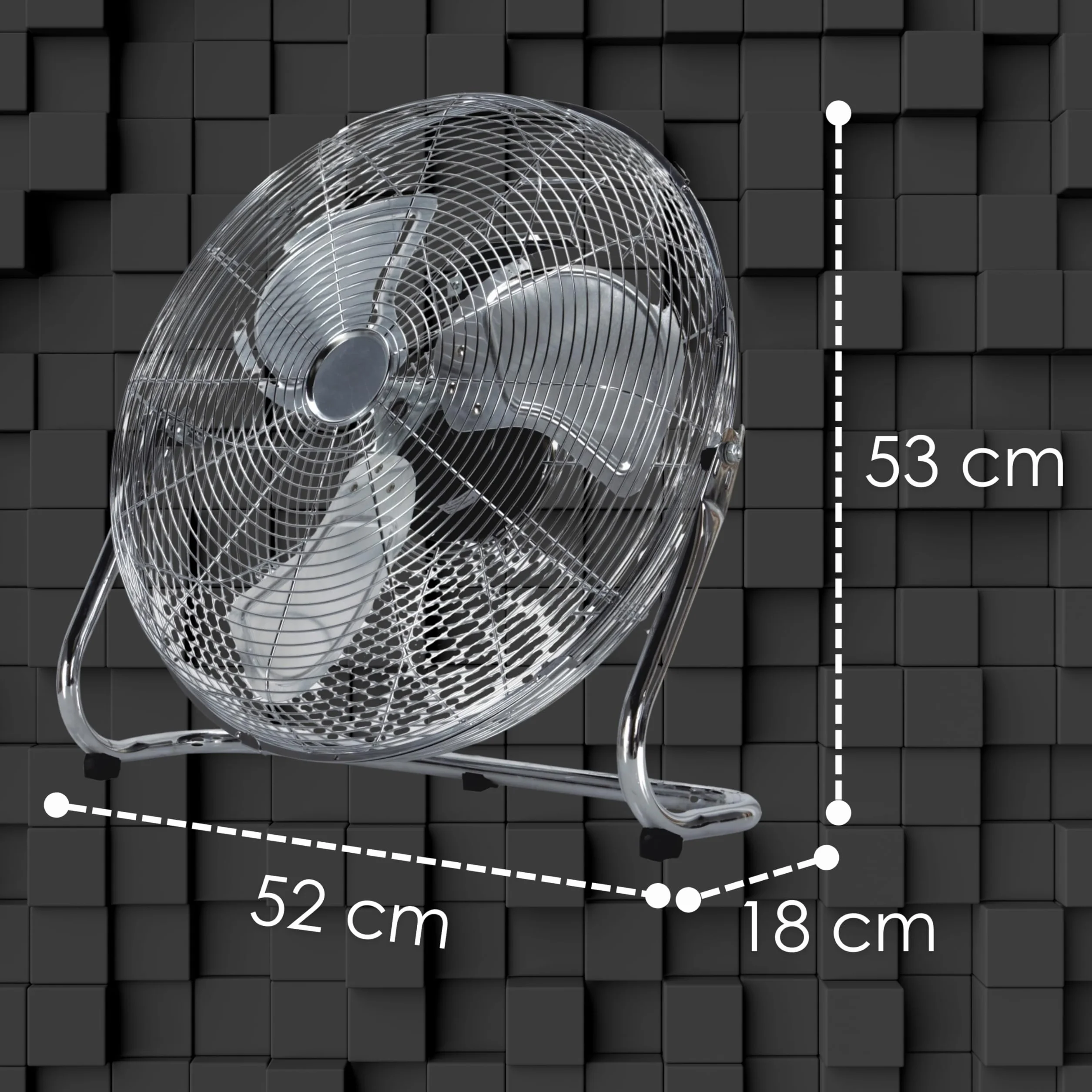 Echos Wentylator Podłogowy, Ø 46 cm, 102 m³/min, 1250 obr./min, 3 Prędkości, Wentylator Stojący, Metalowy