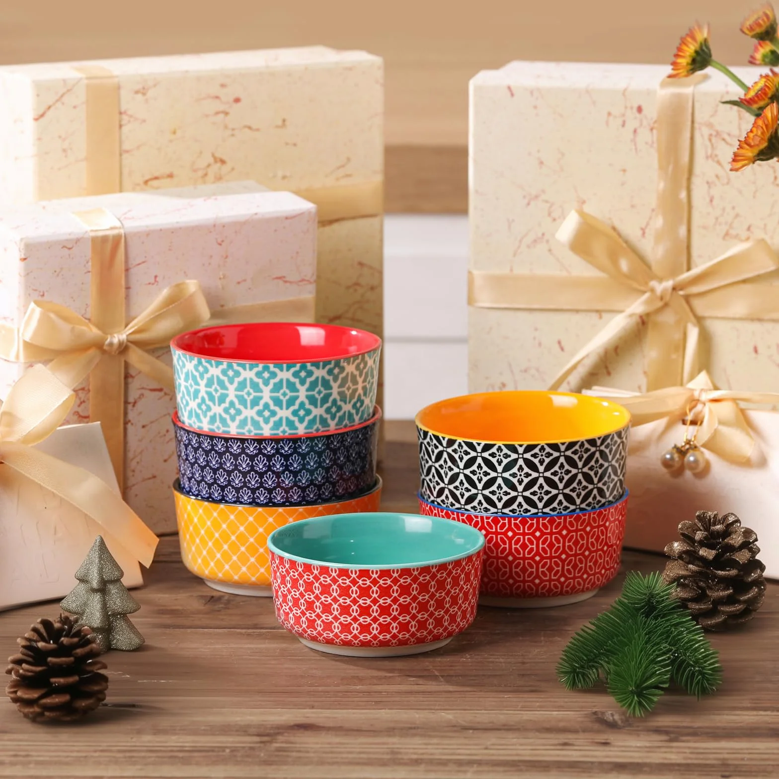 DOWAN Creme Brulee 6-częściowy zestaw miseczek do sufletu, 120 ml, porcelanowe foremki do sufletów, małe naczynie do zapiekanek, miski Ragout Fin, nadają się do kuchenki mikrofalowej, Airfryera i