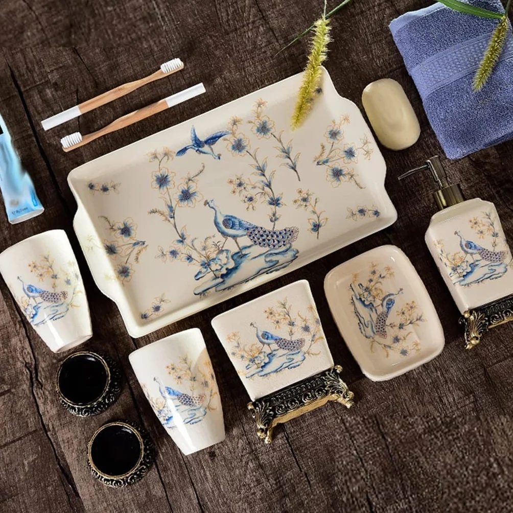 Zestaw do mycia szczoteczek do zębów dla par Prezent Europejska ceramiczna łazienka Pięcioczęściowy zestaw łazienkowy do szczotkowania zębów