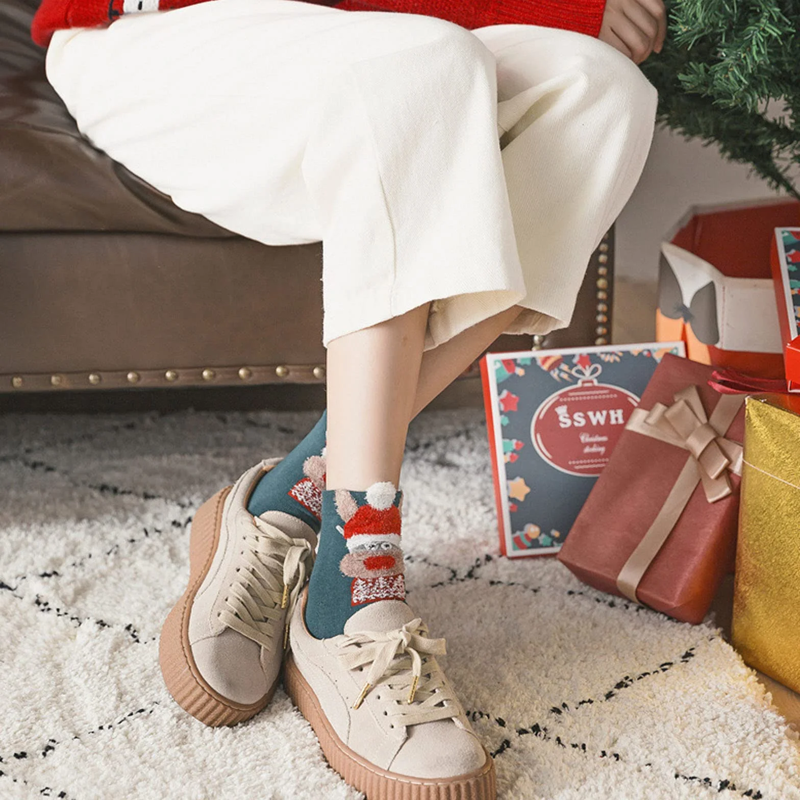 KOIROI 4 pary skarpet bożonarodzeniowych, skarpety na Boże Narodzenie, dla kobiet i mężczyzn, na Boże Narodzenie, ciepłe skarpety bawełniane, kolorowe, zabawne skarpetki, skarpety bożonarodzeniowe,