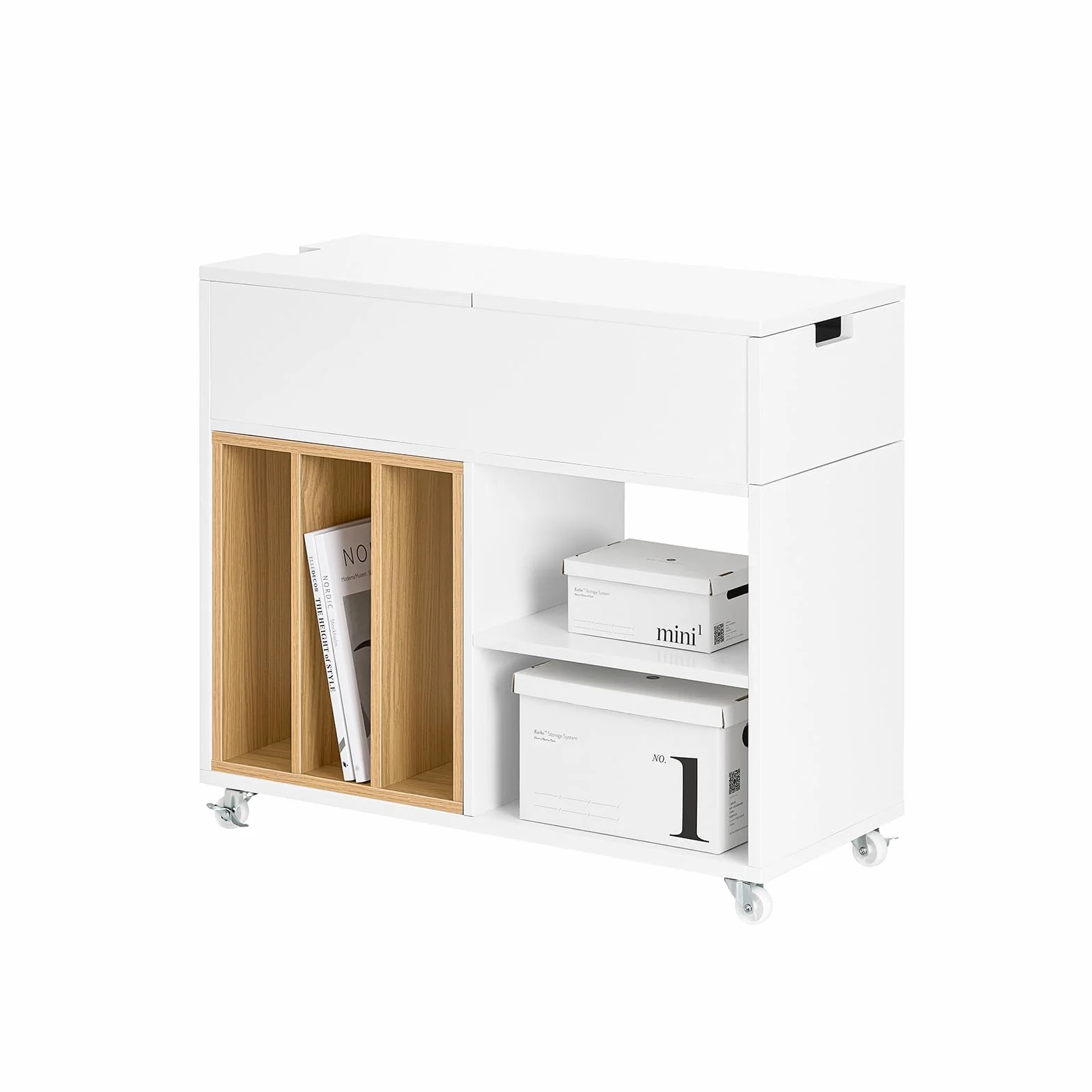 SoBuy FBT134-W szafka na akta i dokumenty, na drukarce, 4 kółka, biały, wymiary: ok. 30 x 61 x 70 cm