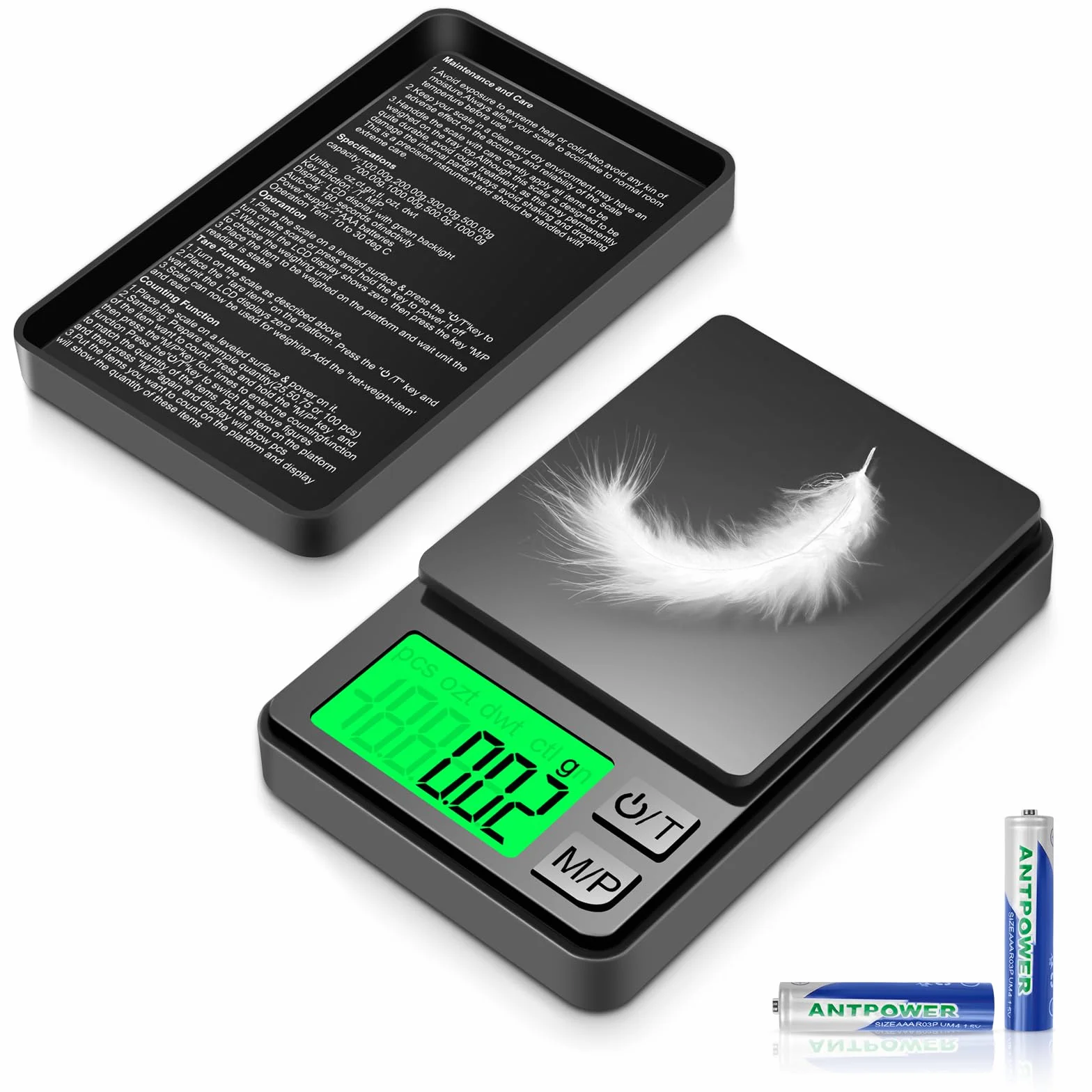 HOTUT Waga kieszonkowa, 1000 g/0,01 g, waga precyzyjna z wyświetlaczem LCD, przenośna, kompaktowa, do złota, do biżuterii, herbaty, kawy, laboratorium
