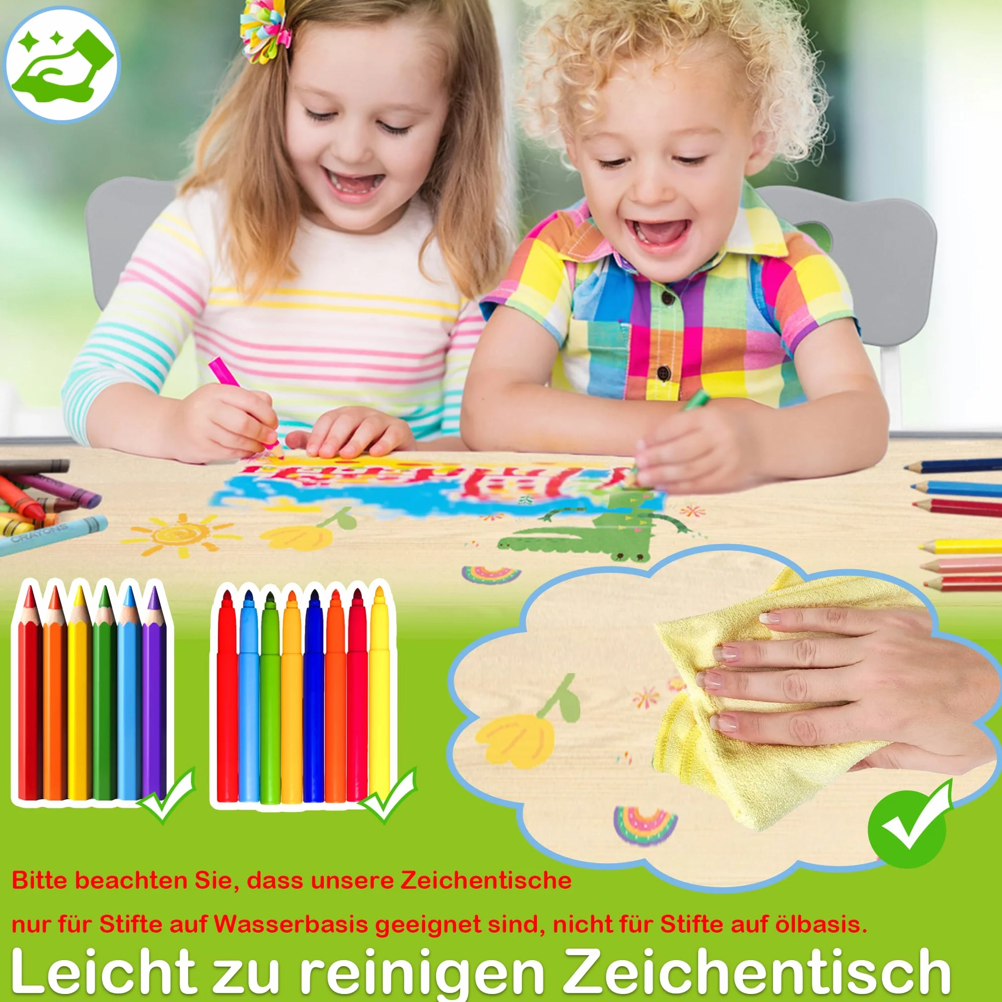 XMTECH Stół dziecięcy z 2 krzesłami 80x60 cm regulacja wysokości HDPE ABS