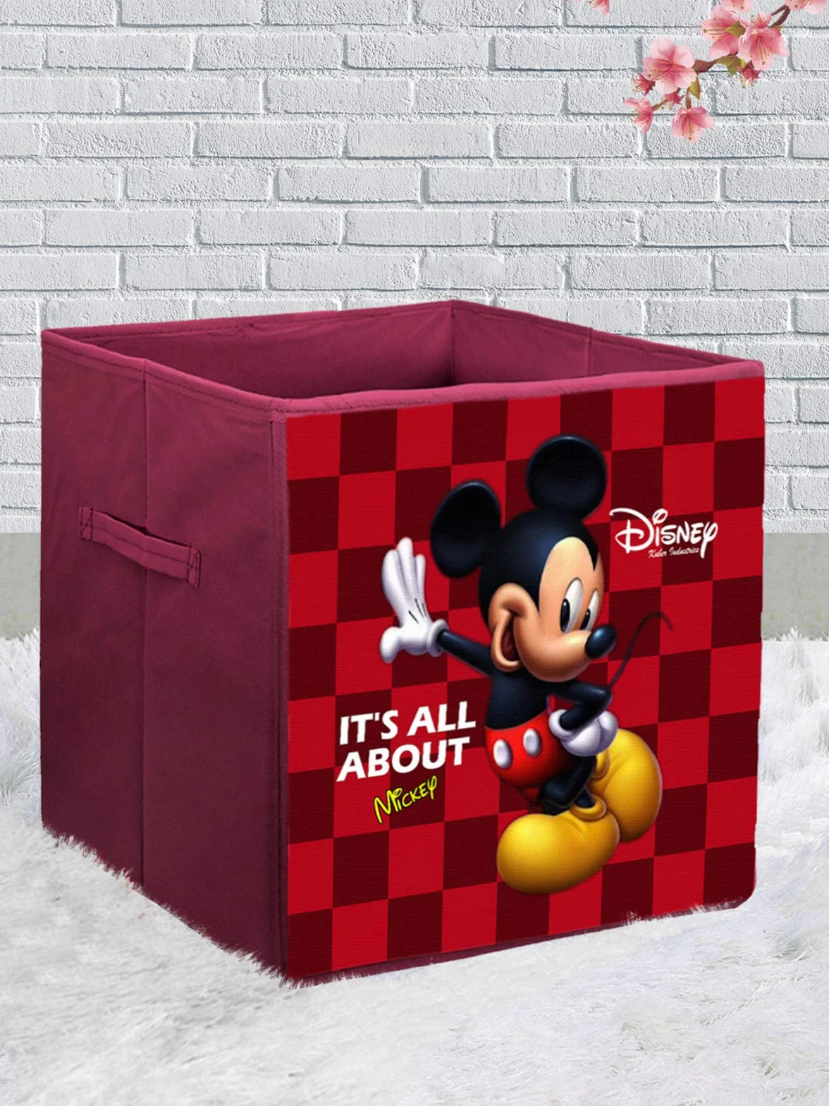 Kuber Industries Disney Myszka Miki Składane pudełko do przechowywania z włókniny z uchwytem na zabawki, książki, ubrania, szafa (brązowa, rozmiar L, 2 sztuki)