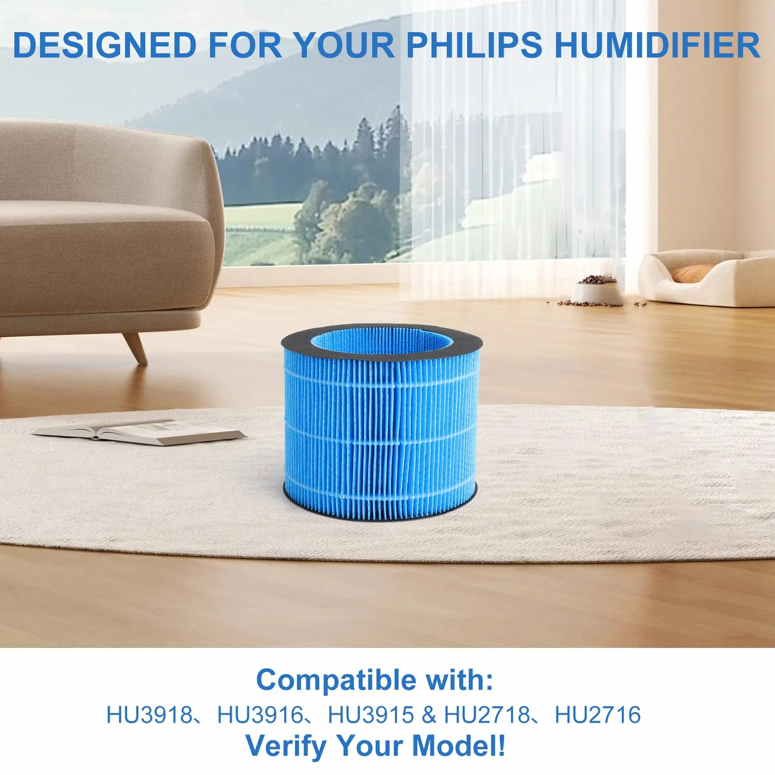Zapasowy filtr powietrza kompatybilny z Philips HU3918, HU3916, HU3915, HU2718, HU2716 nawilżacz powietrza, 3-warstwowa konstrukcja, okrągły filtr, trwały do 6 miesięcy, zapewnia czyste wilgotne