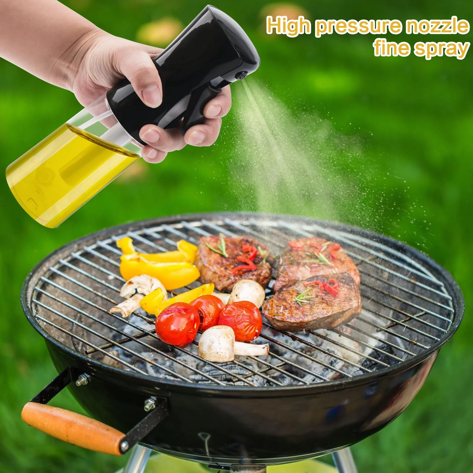 Opryskiwacz do oleju spożywczego, szklany, butelka z rozpylaczem 200 ml, rozpylacz oleju do kuchni, grillowania, sałaty, BBQ, frytkownicy na gorące powietrze, pieczenia, 2 sztuki (czarny + biały)