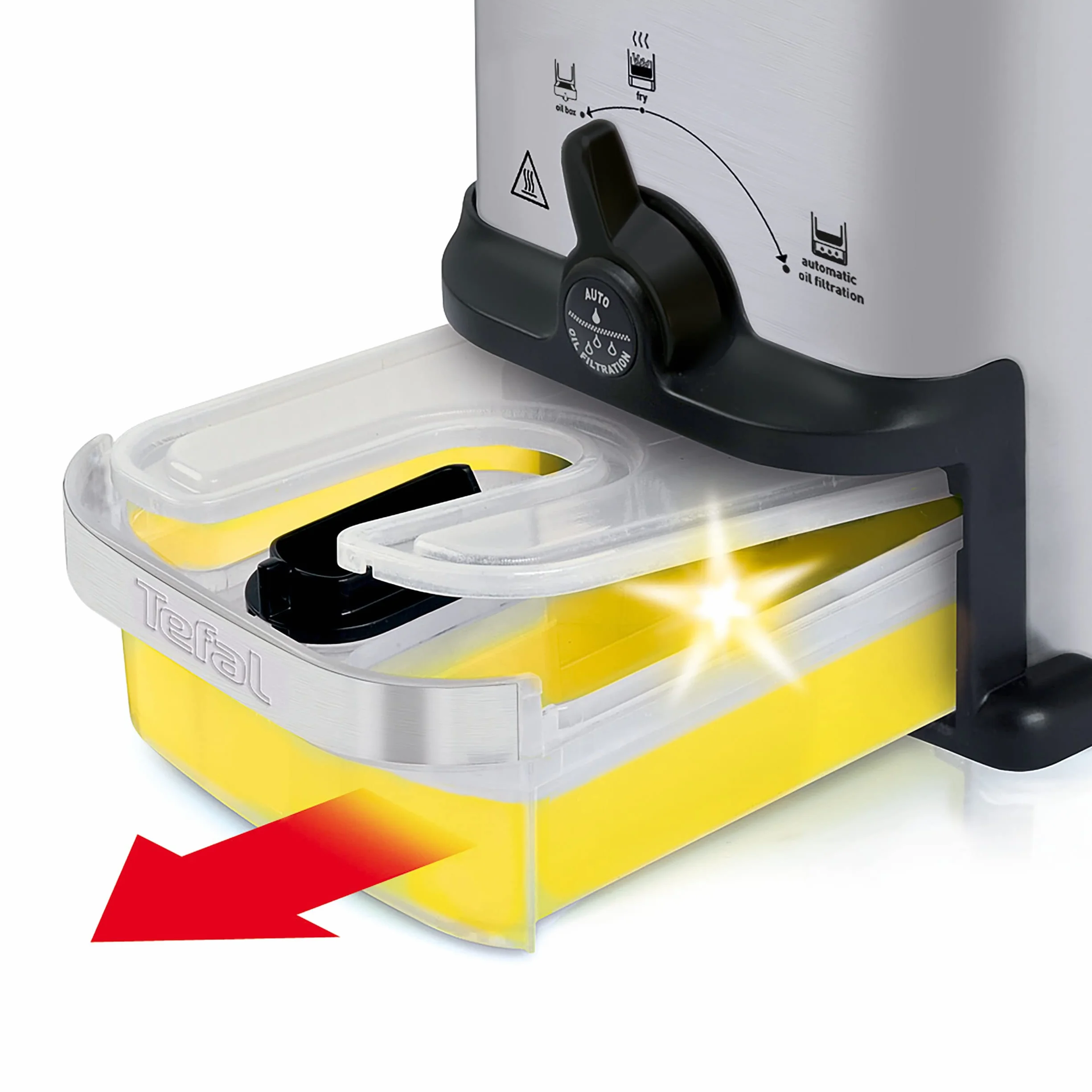Tefal FR7016 Oleoclean Compact elektryczna frytkownica, pojemność 2 l, automatyczna filtracja oleju, części nadające się do mycia w zmywarce, okienko, regulowana temperatura, czarna/stal nierdzewna