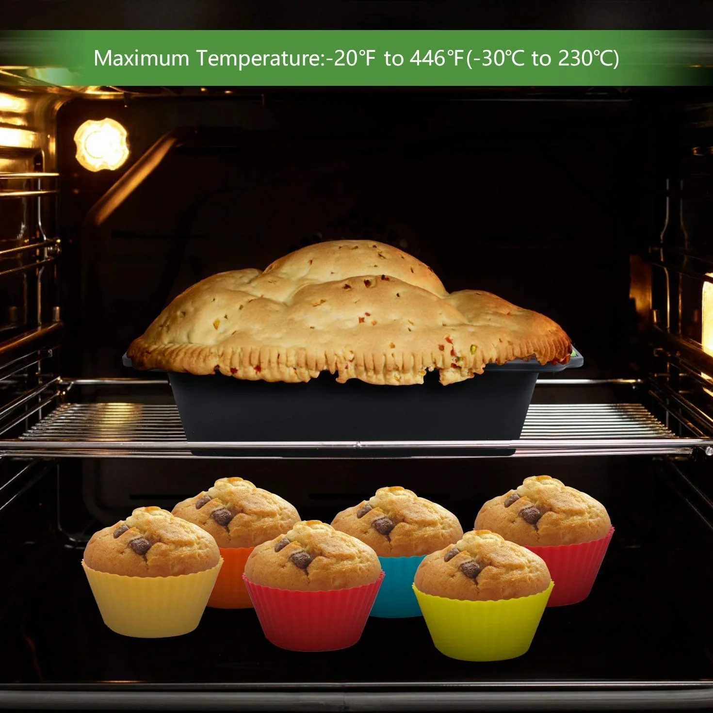 RJJ Zestaw 2 puszek chleba slicone do pieczenia + 10 sztuk wielokrotnego użytku formy babeczki, non-stick prostokątny zestaw Bakeware