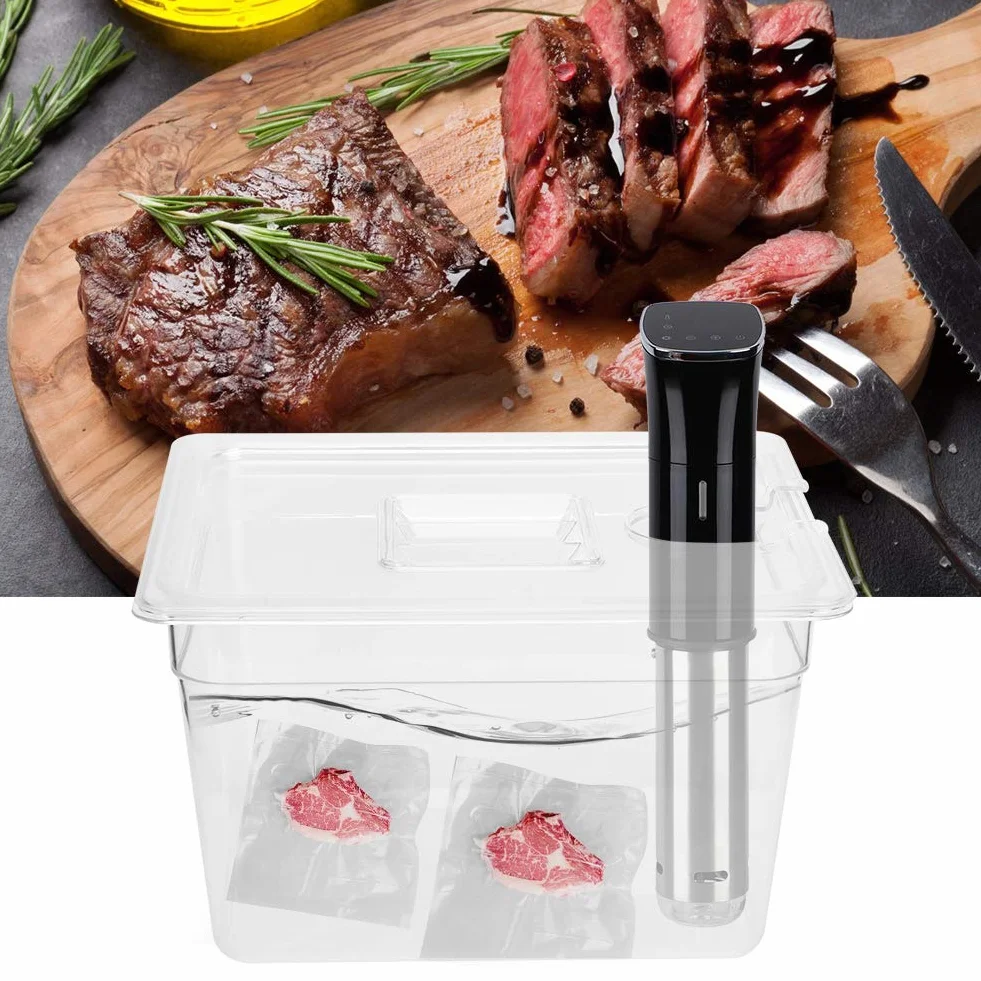 Składany Pojemnik Sous Vide z pokrywą na Zawiasach 11L pojemność 265x325x200mm Rozmiar Spożywczy PC materiał do Cyrkulatora Kuchenka Kulinarna