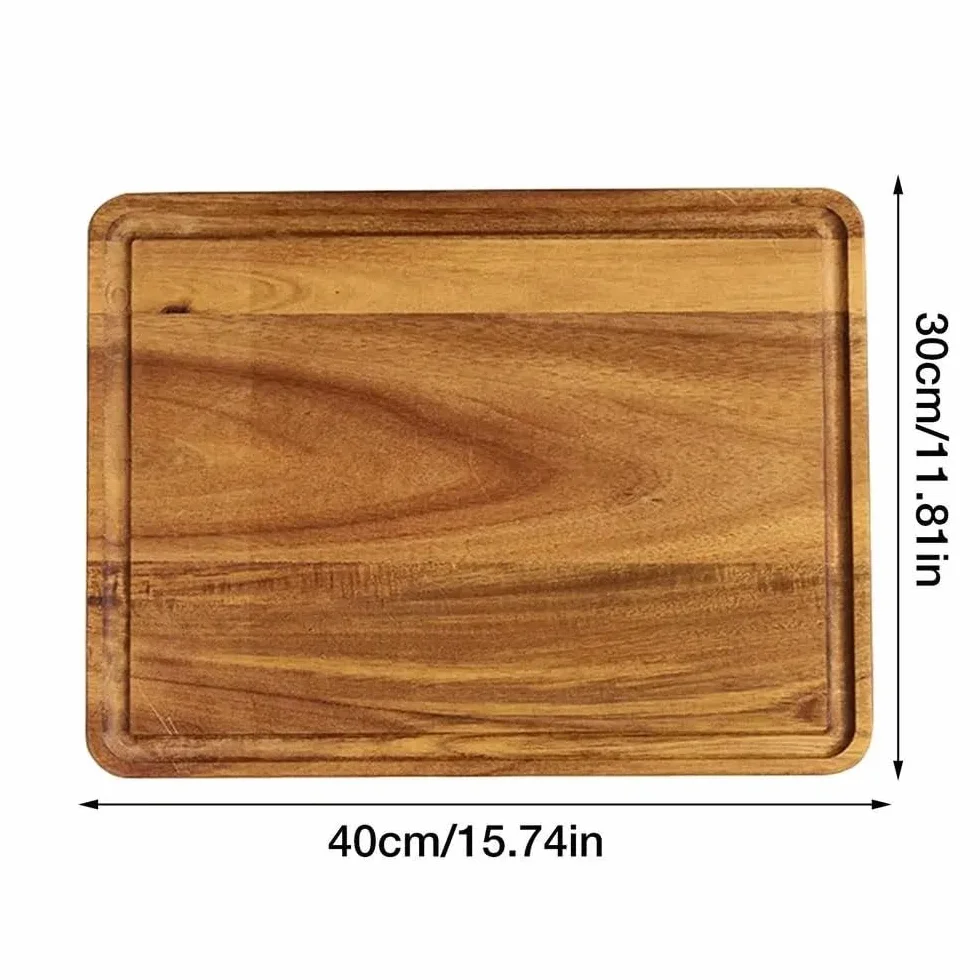 Deska do krojenia drewniane deski do krojenia do kuchni do krojenia powierzchni z kanałami kroplowymi do rzeźbienia mięsa, blok sera, 40 x 30 x 2 cm