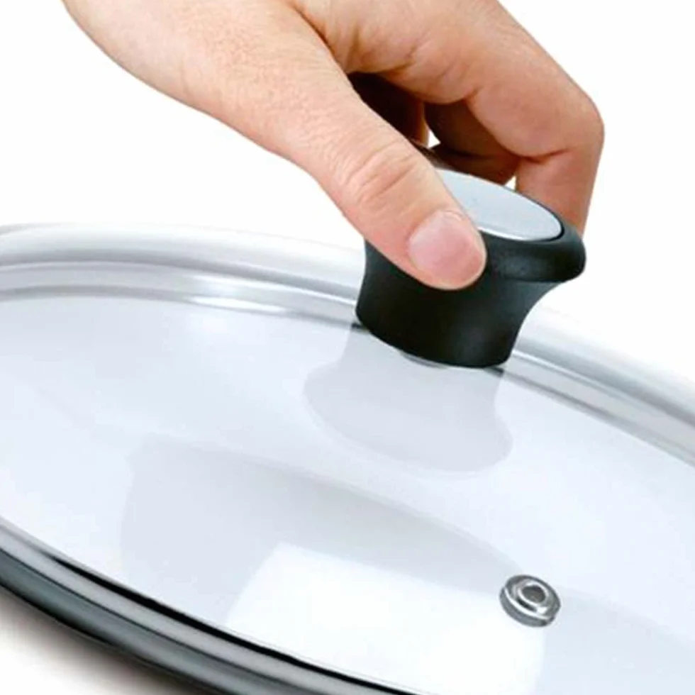 Tefal Szklana pokrywka 32 cm, oprawa ze stali nierdzewnej, nadaje się do mycia w zmywarce, zawór parowy, uchwyt z tworzywa sztucznego, 28097912, kolor czarny miedziany