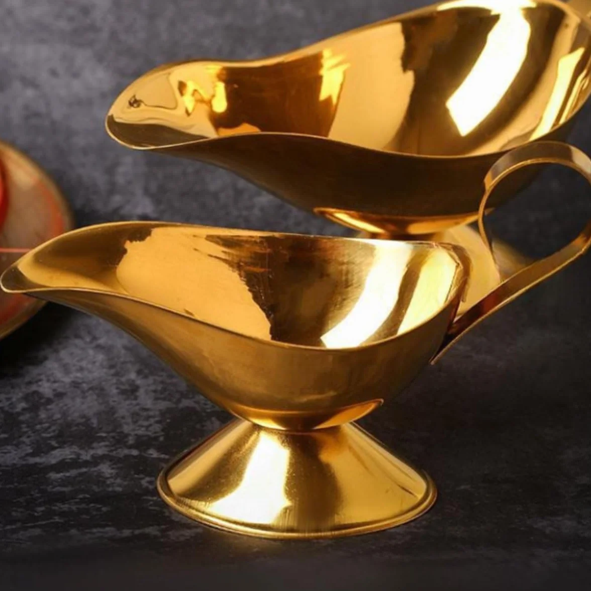 Sosjerka Wiaderko Sosu Do Steków, Kubek Sosu Do Sałatek Zachodnich, Kubek Sosu Do Sosu Zagęszczonego Porcelana Sosjerka(Gold,21x10.3cm)