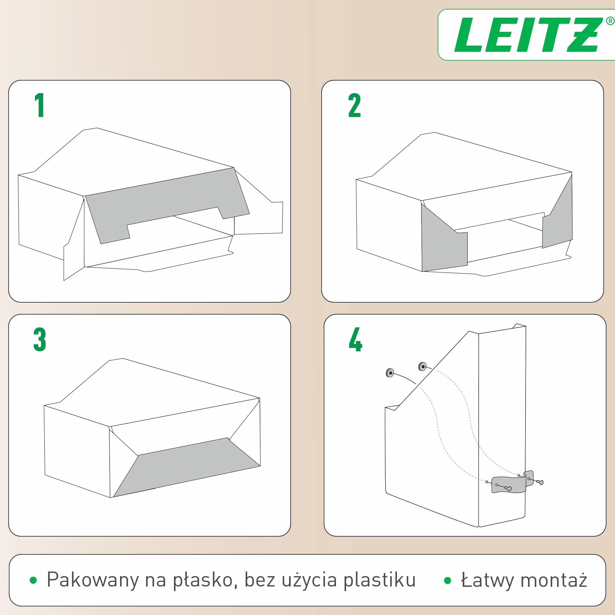 Organizer na Dokumenty Leitz Puro – Zestaw 2x Stojak na Gazety A4, Kompatybilnych z Regałami Modułowymi i Półkami, Pomieści 900 Arkuszy (80 g/m²), 10 x 26 x 31 cm, Beżowy