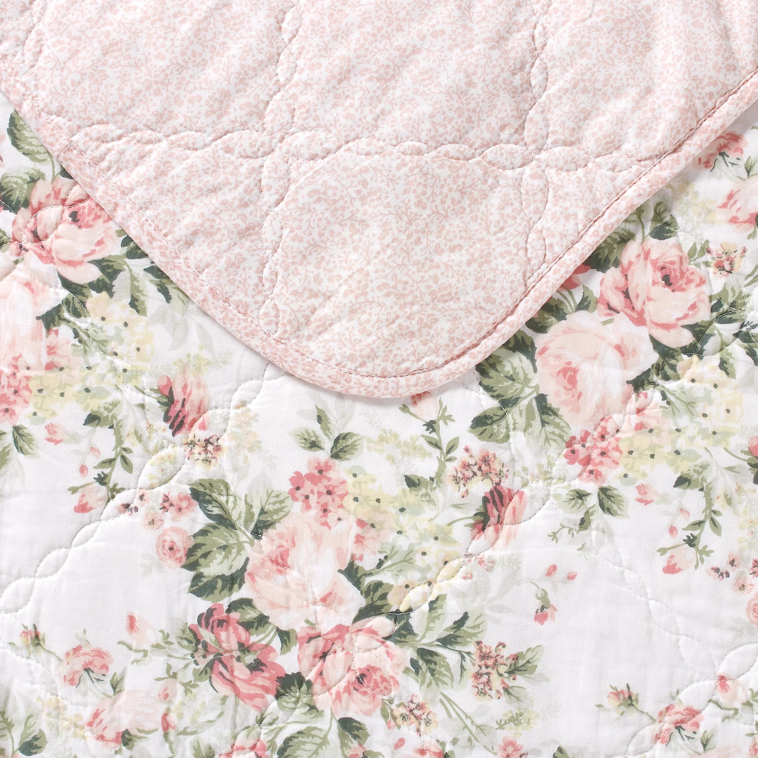 Laura Ashley Bawełniany dwustronny zestaw pościeli, całoroczny wystrój domu domku, Joyce różowy/biały, podwójny