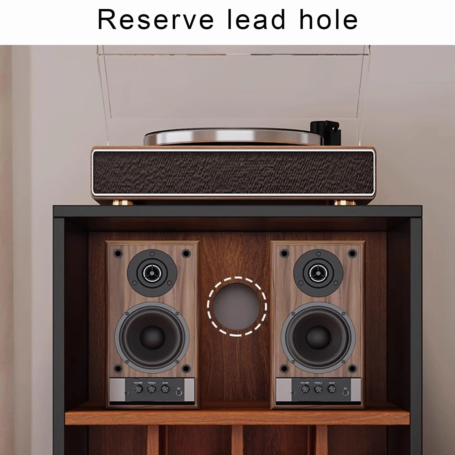 Stylowy stojak na gramofon z miejscem na płyty winylowe drewniane i metalowe nogi gramofon do domowego systemu audio meble centrum rozrywki