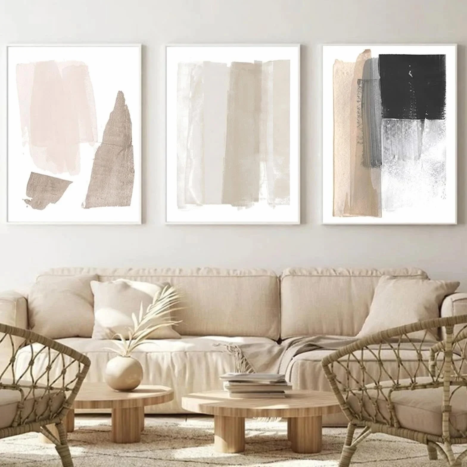 ZHAOLIN Abstrakcyjna beżowa różowa czarna szara farba obraz na płótnie, minimalistyczny styl boho obrazy do salonu dekoracja ścienna plakat 60 x 80 cm (24 x 31 cali) x 3 bez ramy