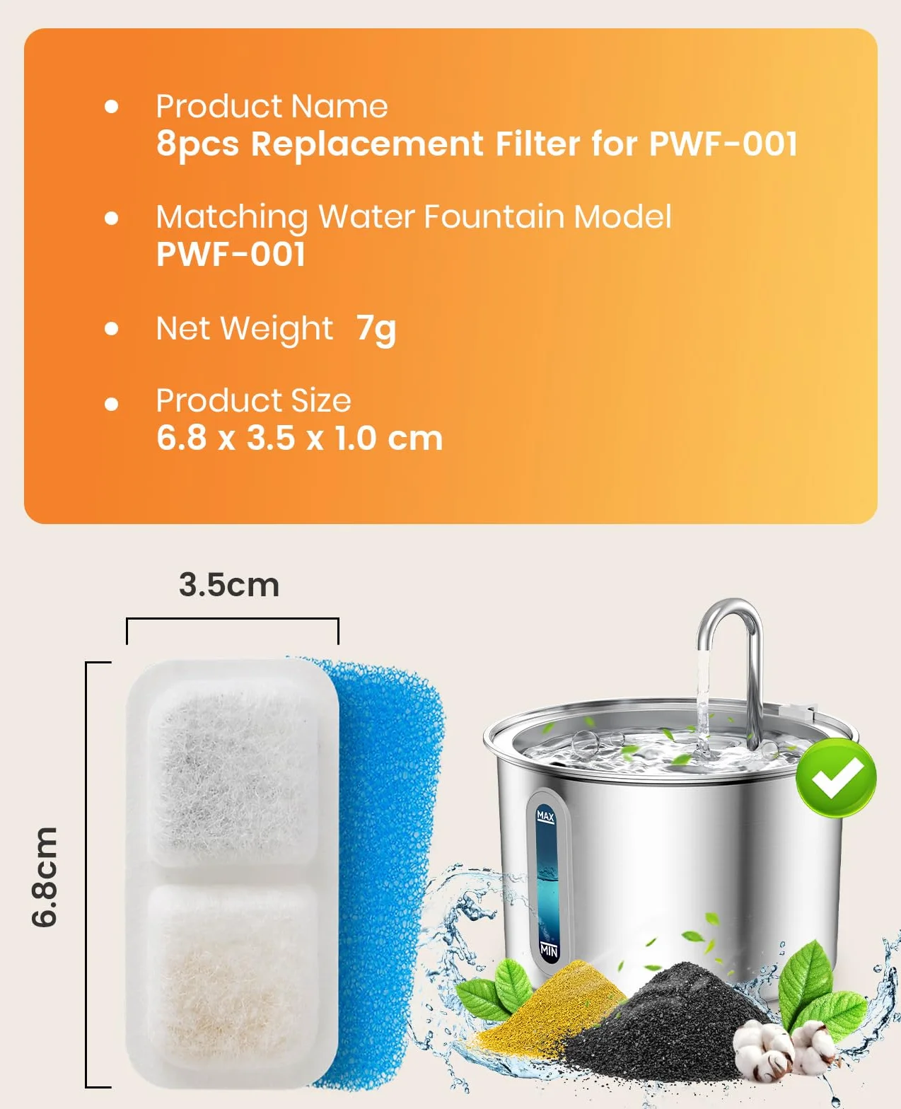 oneisall 8 opakowań wymiennych filtrów (do fontanny PWF-001 2L)