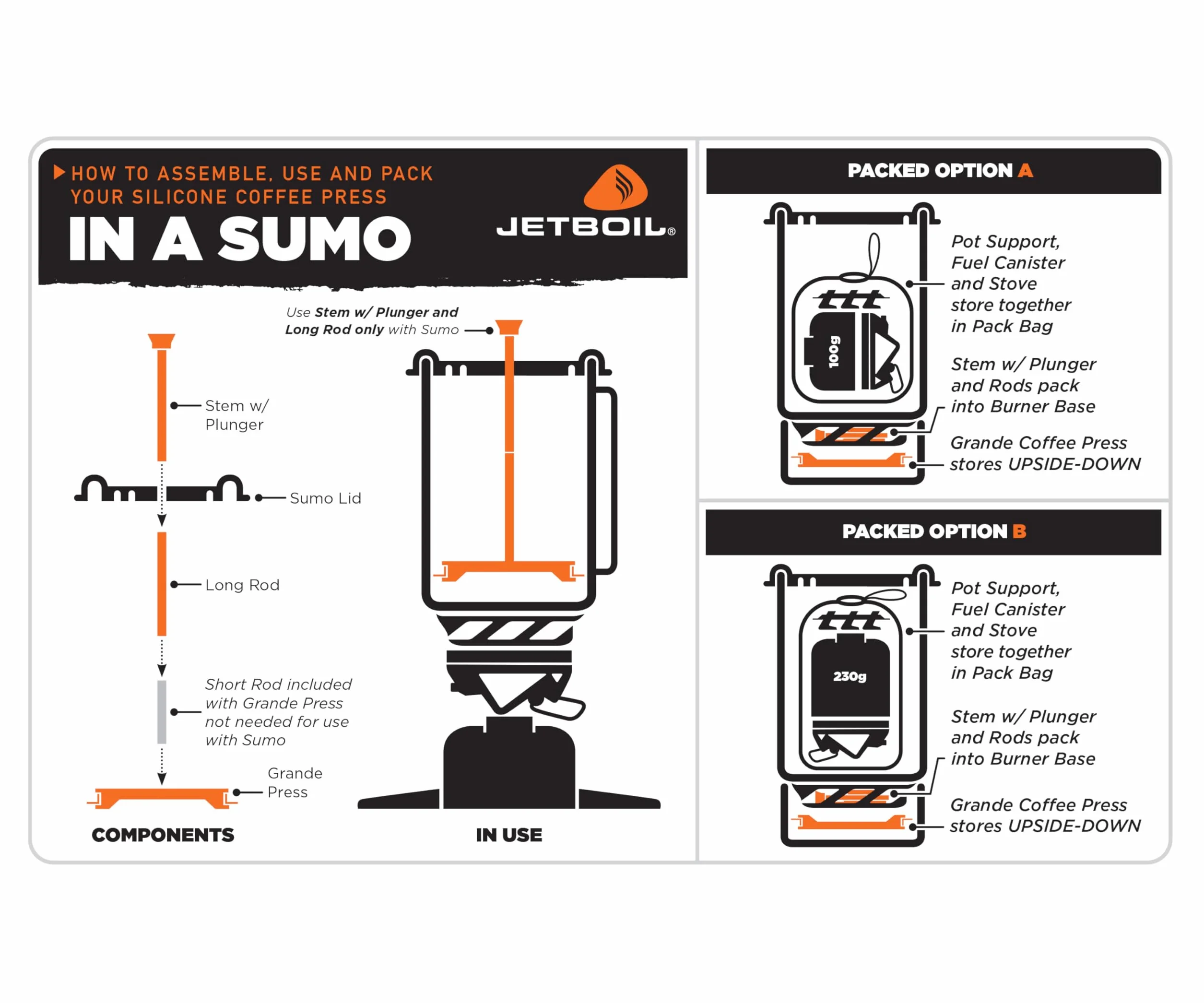 Jetboil Silikonowa prasa do kawy zaparzacz do kawy Kuchenki kempingowe i plecakowe, Grande