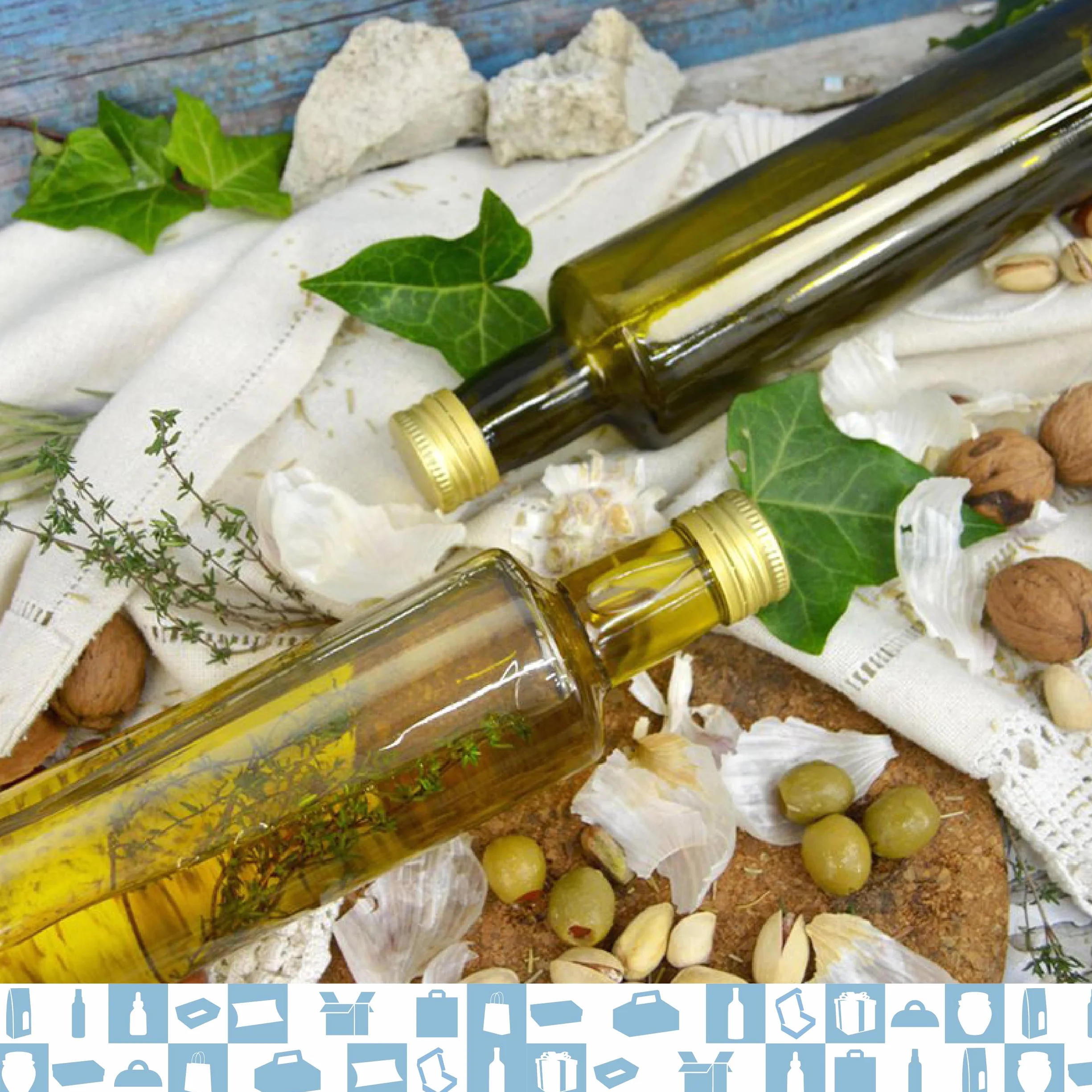 20 butelek z ciemnego szkła 500 ml ze złotą nakrętką z wylewką + 20 puszek + 20 uszczelek + 20 niestandardowych etykiet + 20 etykiet kraft + sznurek - oliwa z oliwek - olej