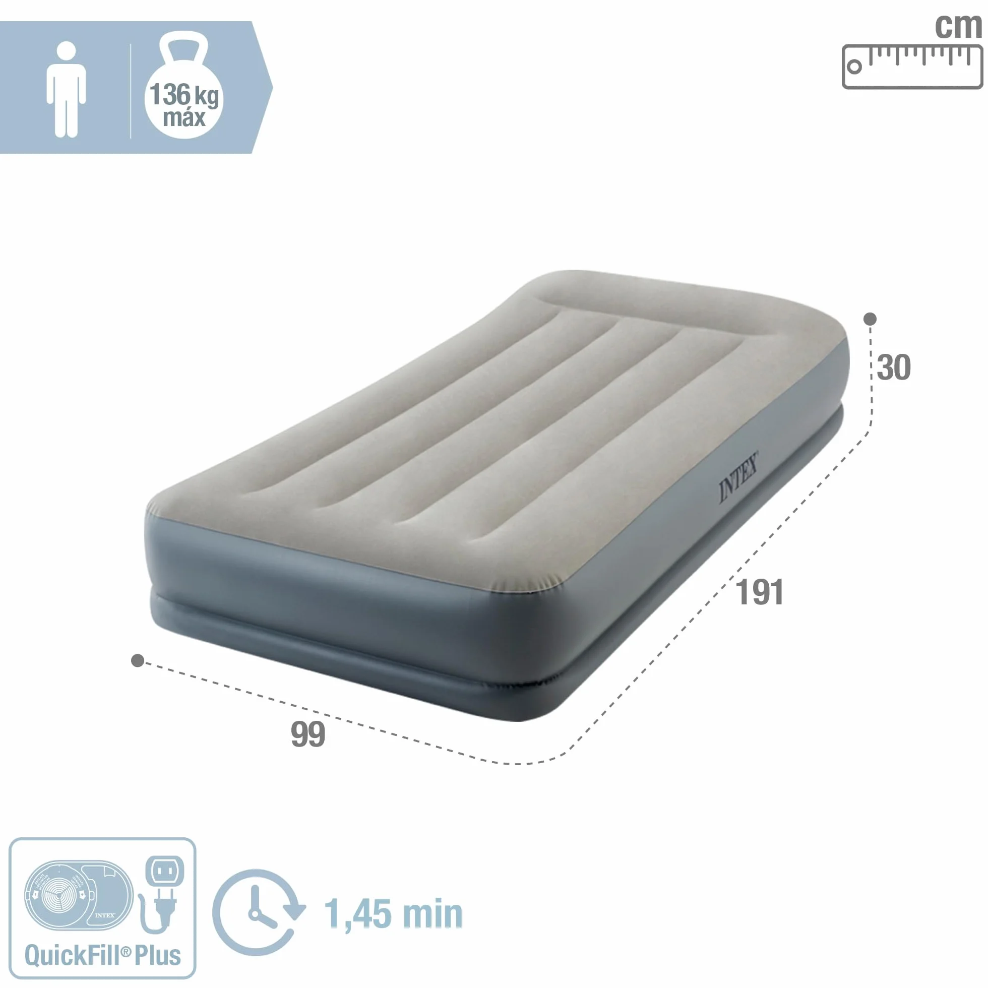 Intex 64116ND - Materasso Dura-Beam Pillow Rest Mid-Rise Singolo Autogonfiante, 99x191x30 cm