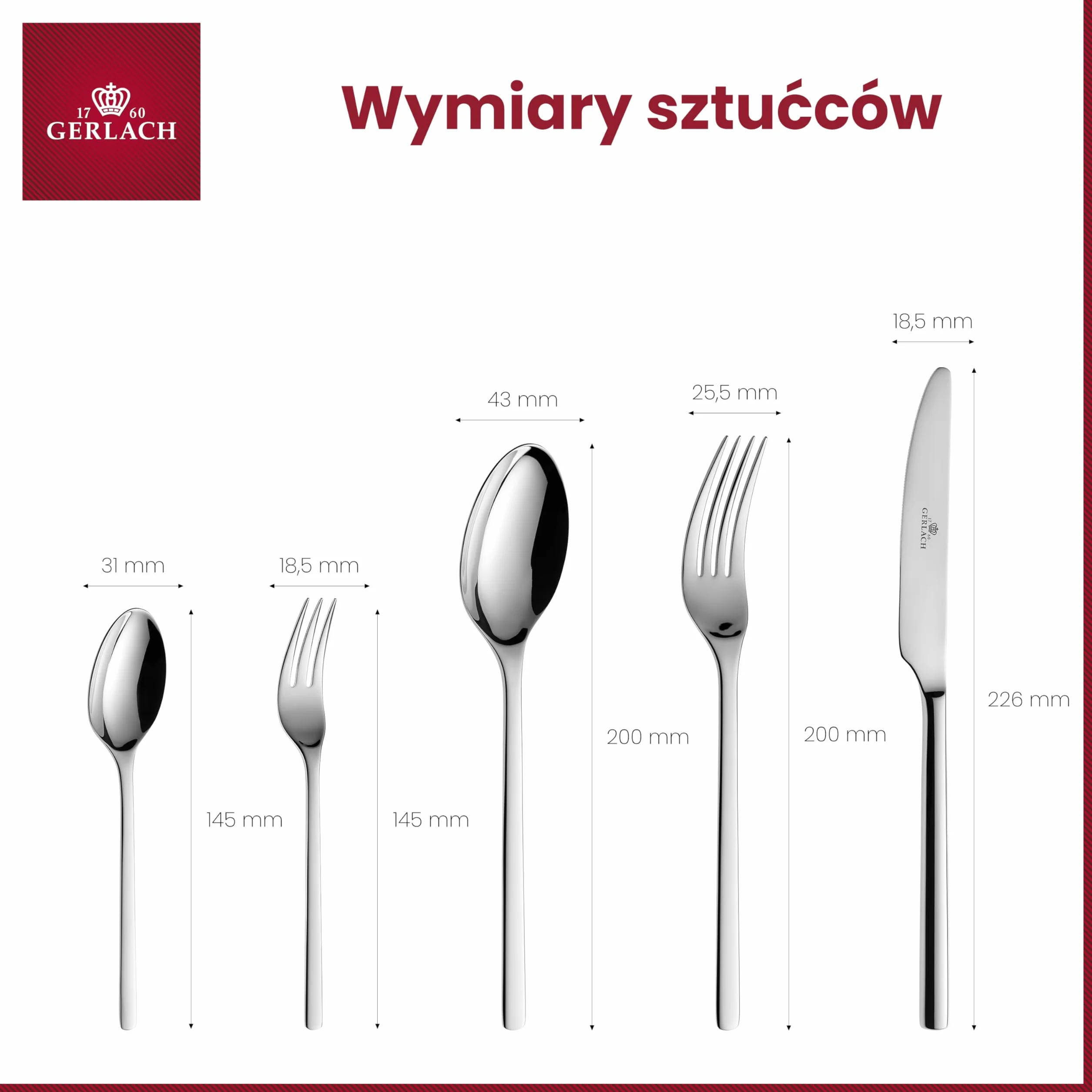 Gerlach 1760 Zestaw Sztućców Dla 6 Osób 30 Elementów Ze Stali Nierdzewnej Wysoki Połysk Modern