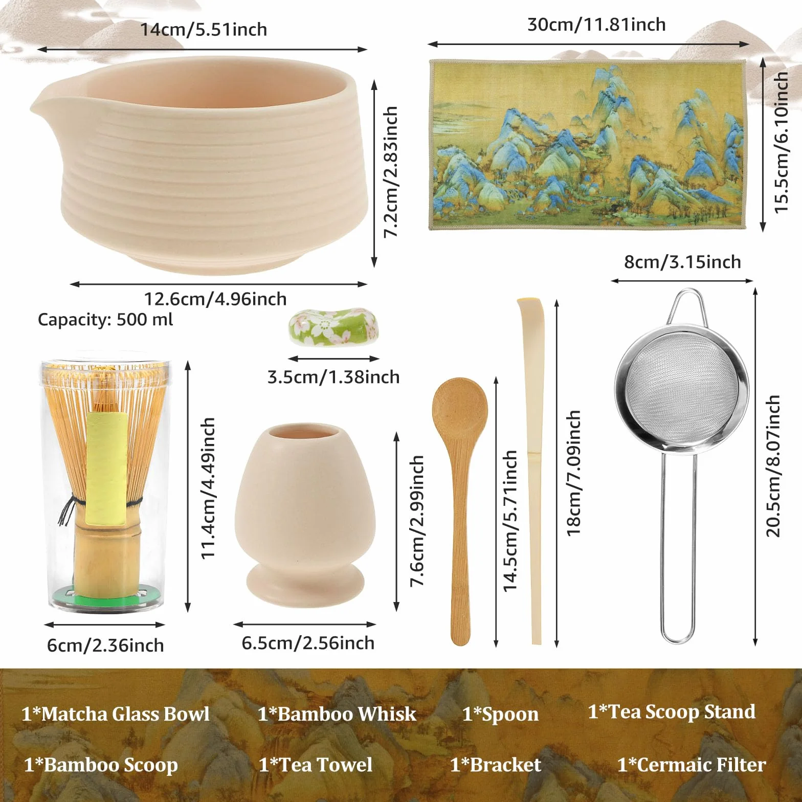 Zestaw 8 szt. do herbaty Matcha, tradycyjna ceramiczna miotła matcha, zestaw miseczek na proszek na podróż domową, łatwe do czyszczenia, dla początkujących, dla miłośników herbaty (różowy)