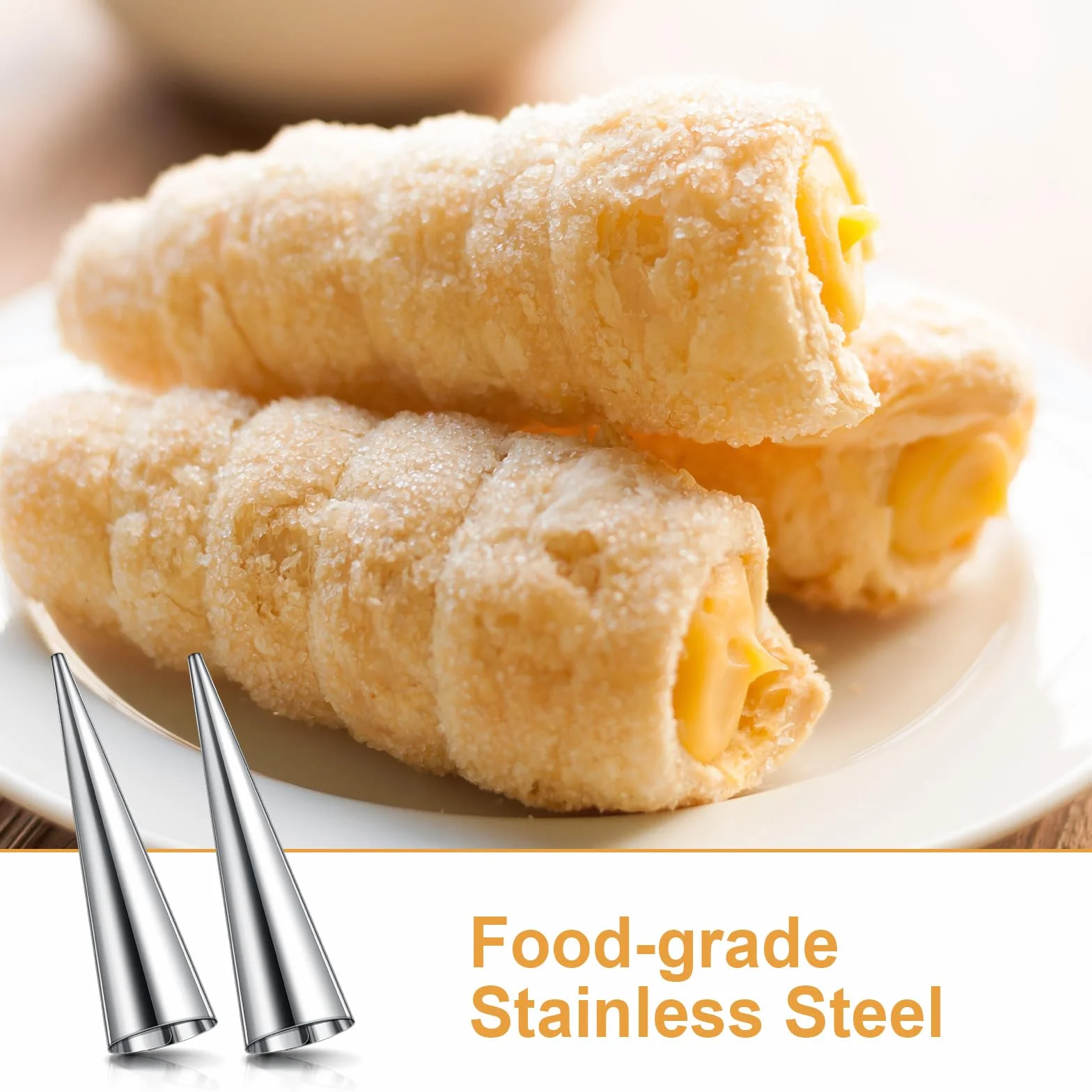 AiQInu Cannoli Formy 20 szt. Stożki ze stali nierdzewnej do rogalików formy do ciasta kremowy róg ciasto chleb forma - kannoli formy do formowania kremu, foremki do cannoli, rogaliki, liście, żelat