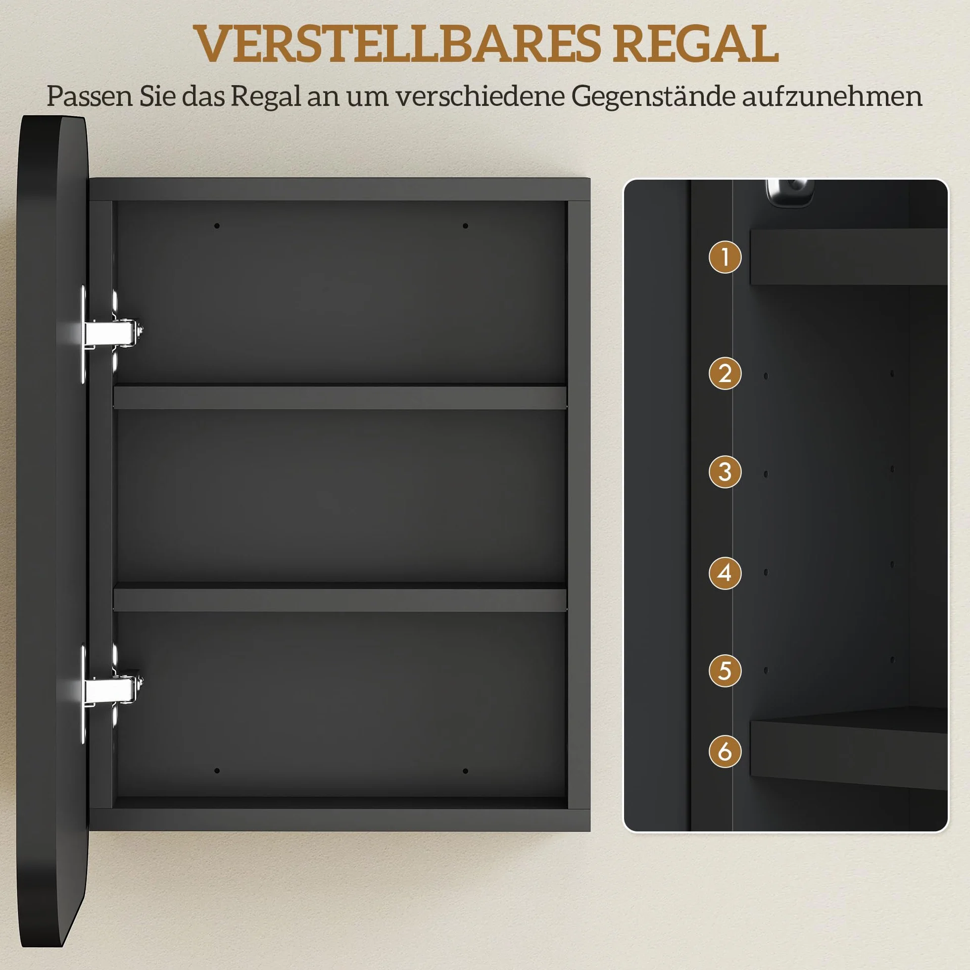 HOMCOM Szafka Łazienkowa z Lustrem Wisząca Regulowana Półka 40,2 x 10,2 x 50,9 cm Czarna