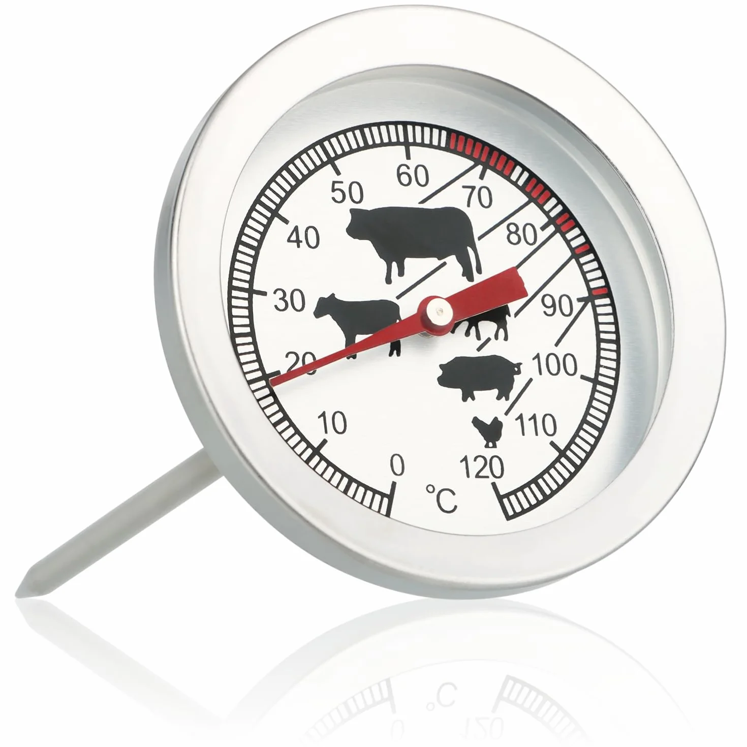 COM-FOUR® Termometr do pieczeni ze stali nierdzewnej - analogowy termometr do miesa do 120 °C - termometr do grilla - igla do miesa - 10 cm (001 sztuk)