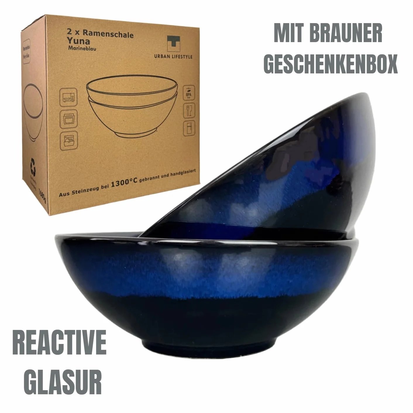 Urban Lifestyle Miska, ceramika, niebieski/czarny, 20,5 cm, 2