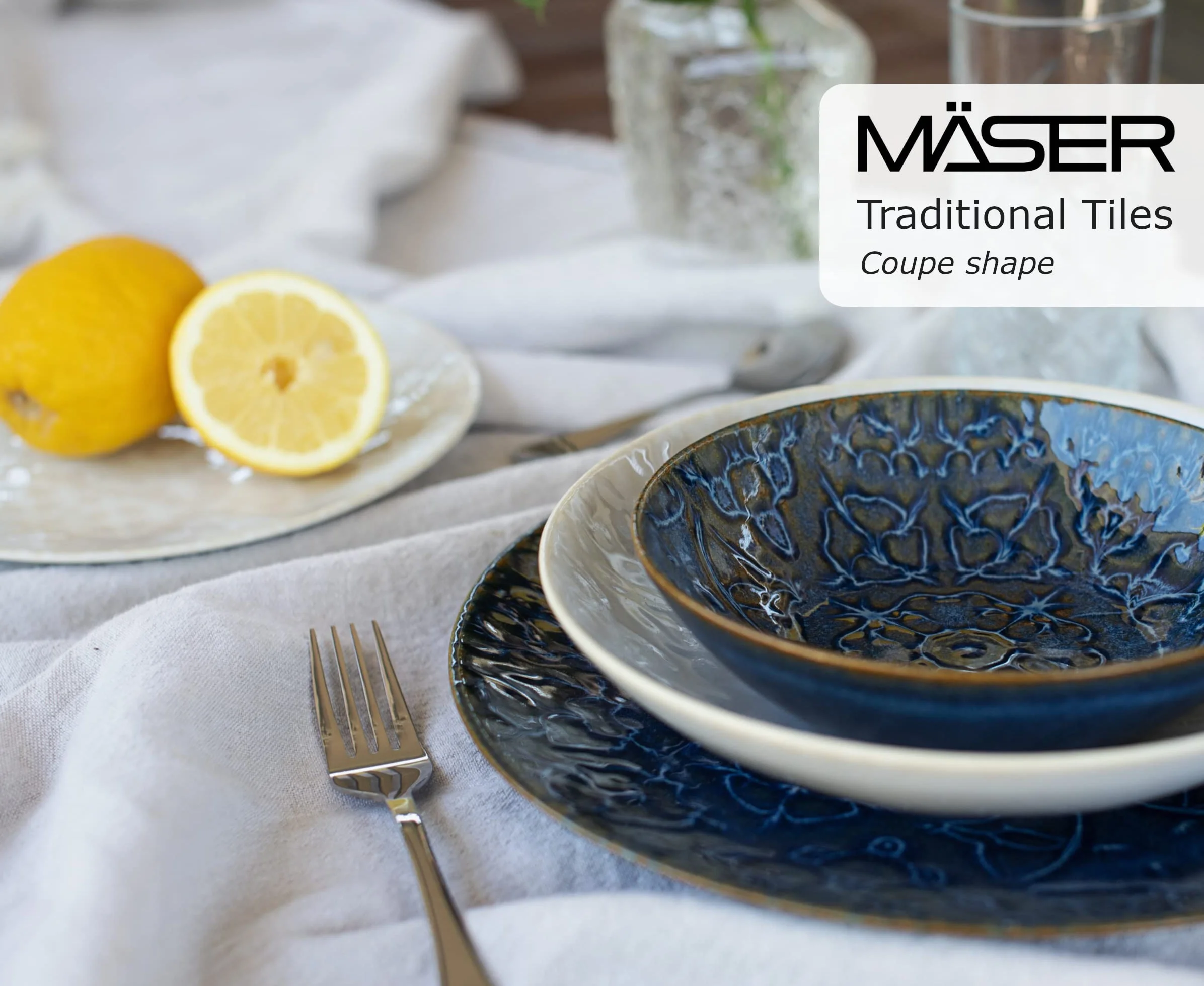 MÄSER 935078 seria Tiles nowoczesny zestaw naczyń w stylu vintage dla 2 osób w stylu mauretańskim, 8-częściowy serwis stołowy z talerzami i miskami z wysokiej jakości ceramiki, kamionki, niebieski