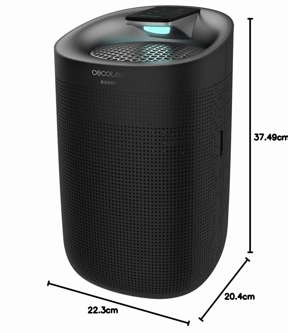 Cecotec Elektryczny osuszacz powietrza BigDry 3000 PureLight Black. 45 W, osuszanie do 750 ml/dzień, oczyszczacz powietrza z potrójnym procesem filtracji, zbiornik 1L, 3 prędkości, 25 m2