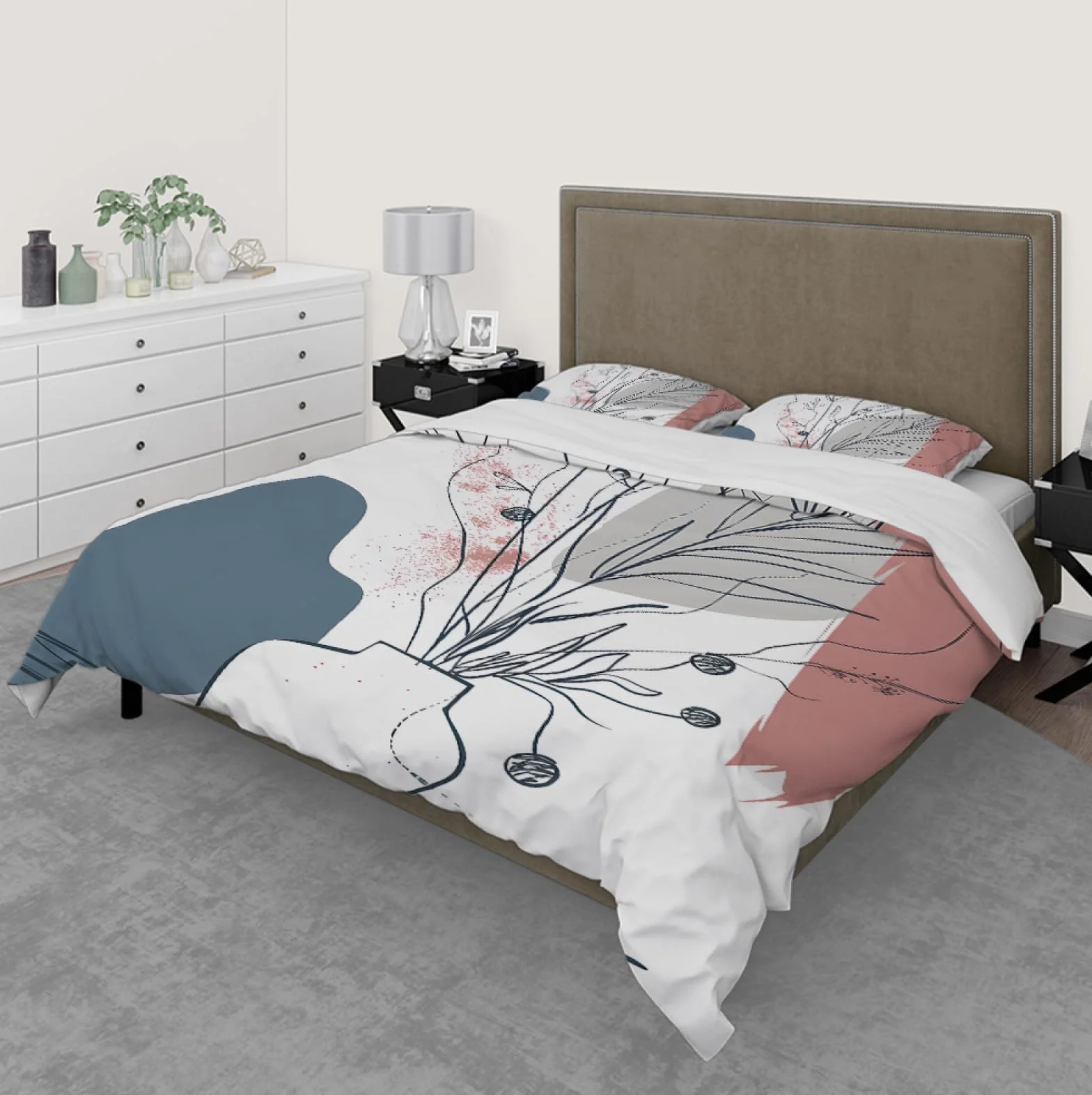 Poszwa na kołdrę w stylu nordyckim w stylu nordyckim Mid Century Boho Miękka oddychająca pościel na cały sezon 3-częściowy zestaw pościeli z 2 poszewkami na poduszki 180x220cm