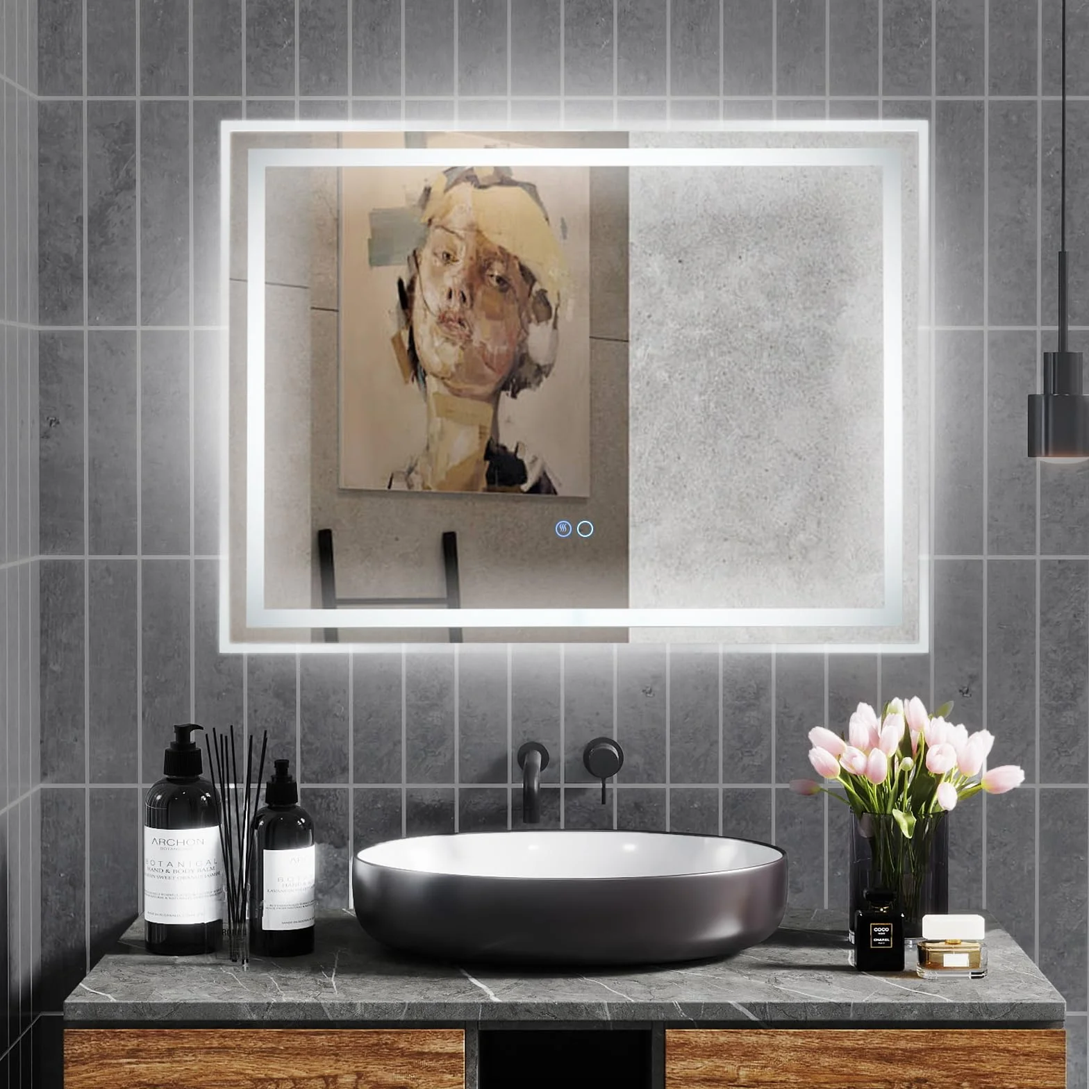 COSTWAY Lustro łazienkowe LED 80x60 cm antyparowe ściemniane dotykowe pamięć